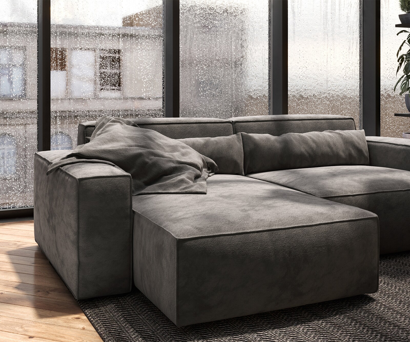 Sofa narożna Sirpio 230x155 cm mikrofibra khaki-brązowa szezlong z możliwością obustronnego montażu z pufem 5