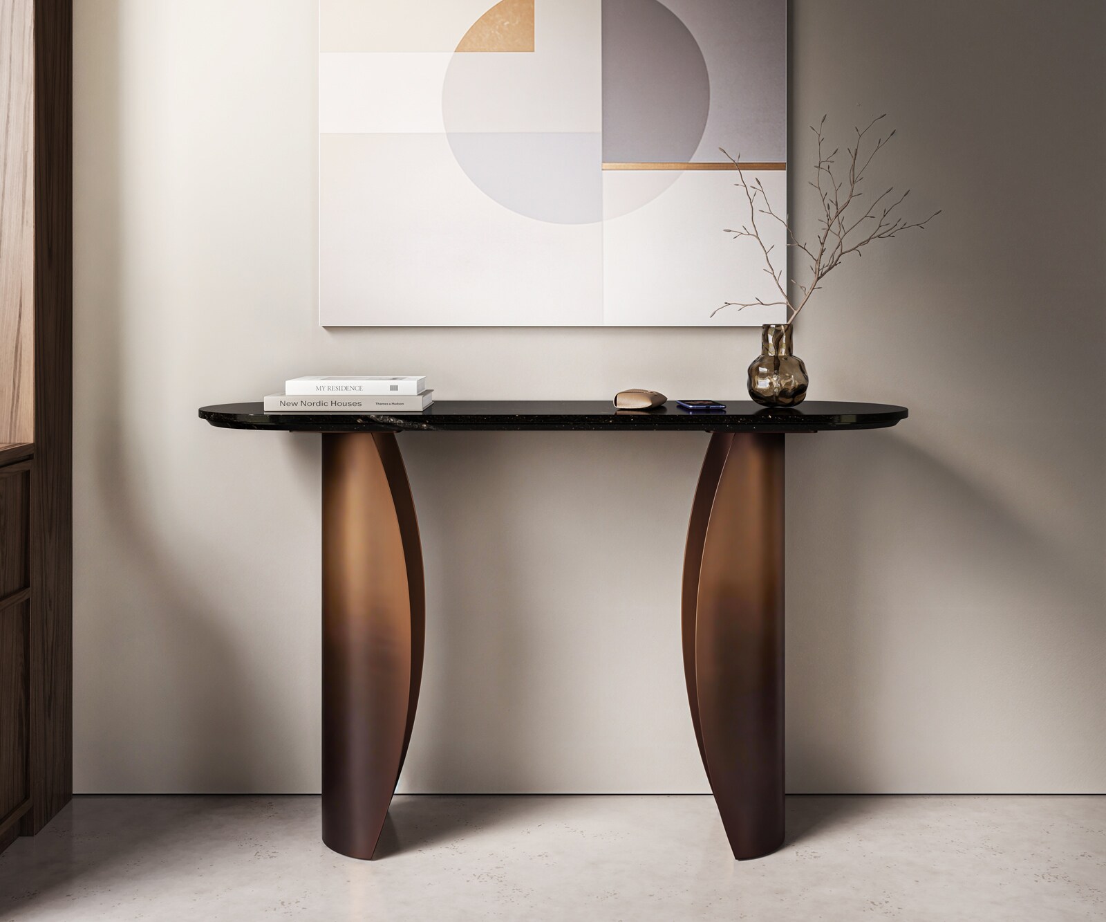 Konsola Solena 135 x 40 cm marmur czarny metal złoty wykończenie Fusion Finish 1