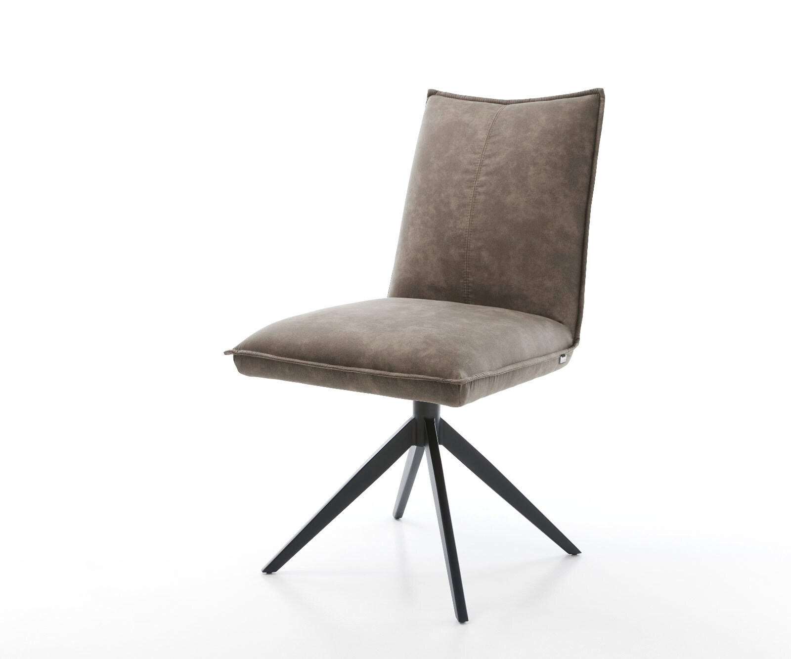 Krzesło do jadalni Lelio-Flex mikrofibra szaro-brązowa vintage rama krzyżowa szeroka czarna obracane o 360° funkcja kołyski ze sprężynami kieszeniowymi