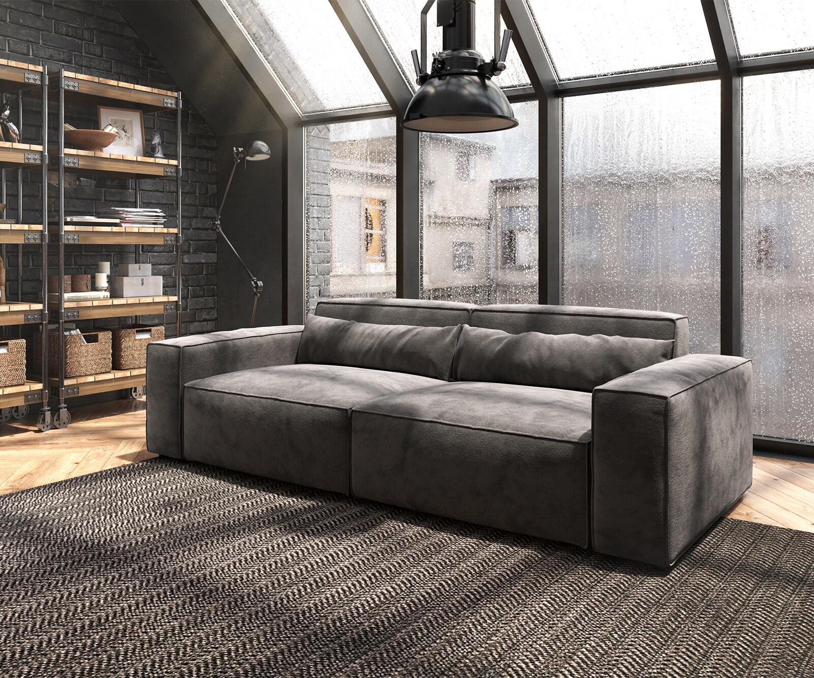 Duża sofa Sirpio 230x95 cm mikrofibra khaki-brąz 1