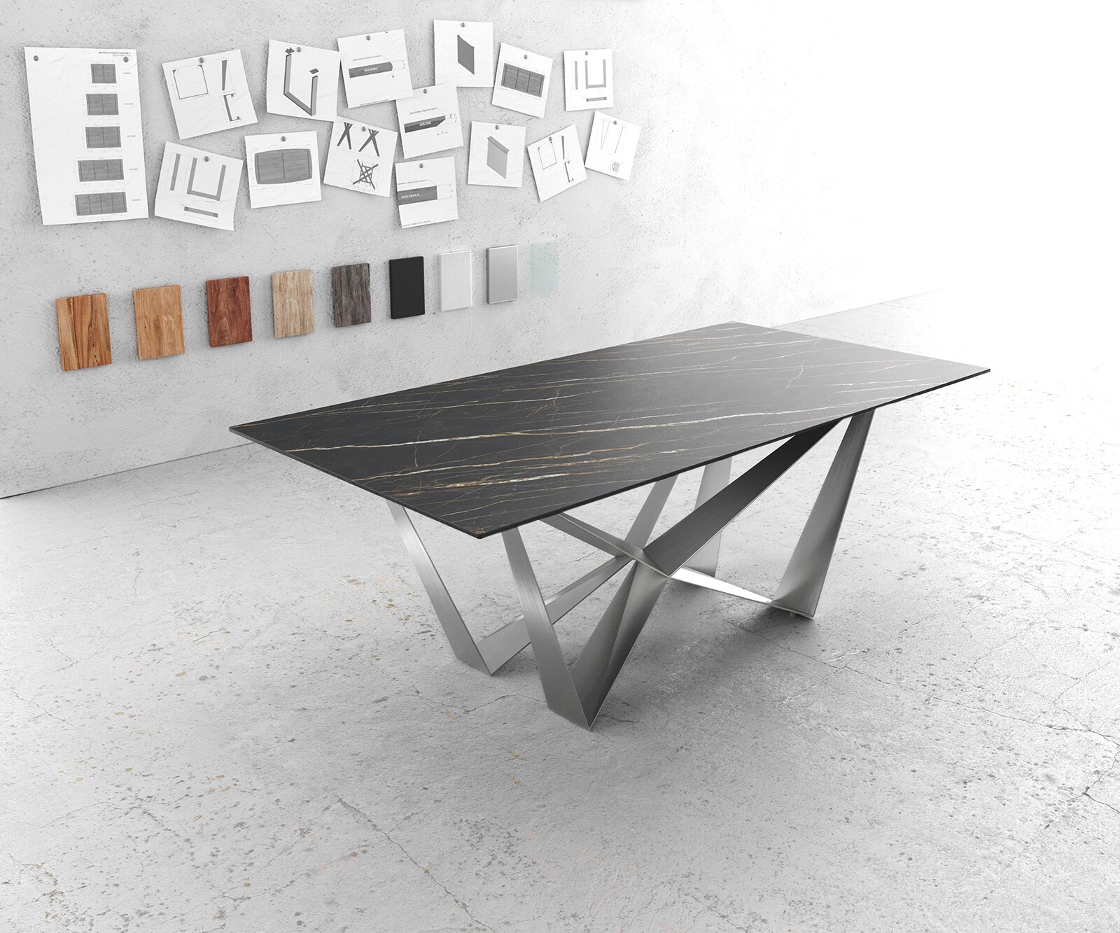 Stół do jadalni Edge 200x100 cm ceramika Laminam® Noir Desir brązowy rama Spider stal nierdzewna