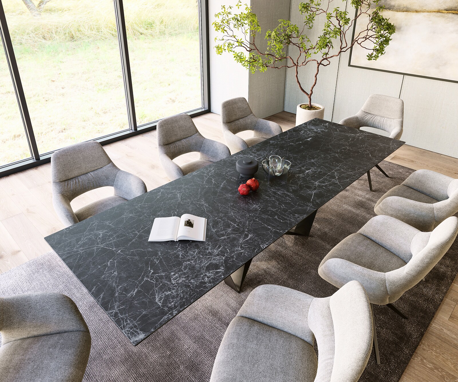 Stół do jadalni Edge 300x100cm ceramika Laminam® Nero Greco antracyt rama Spider metal czarna 3