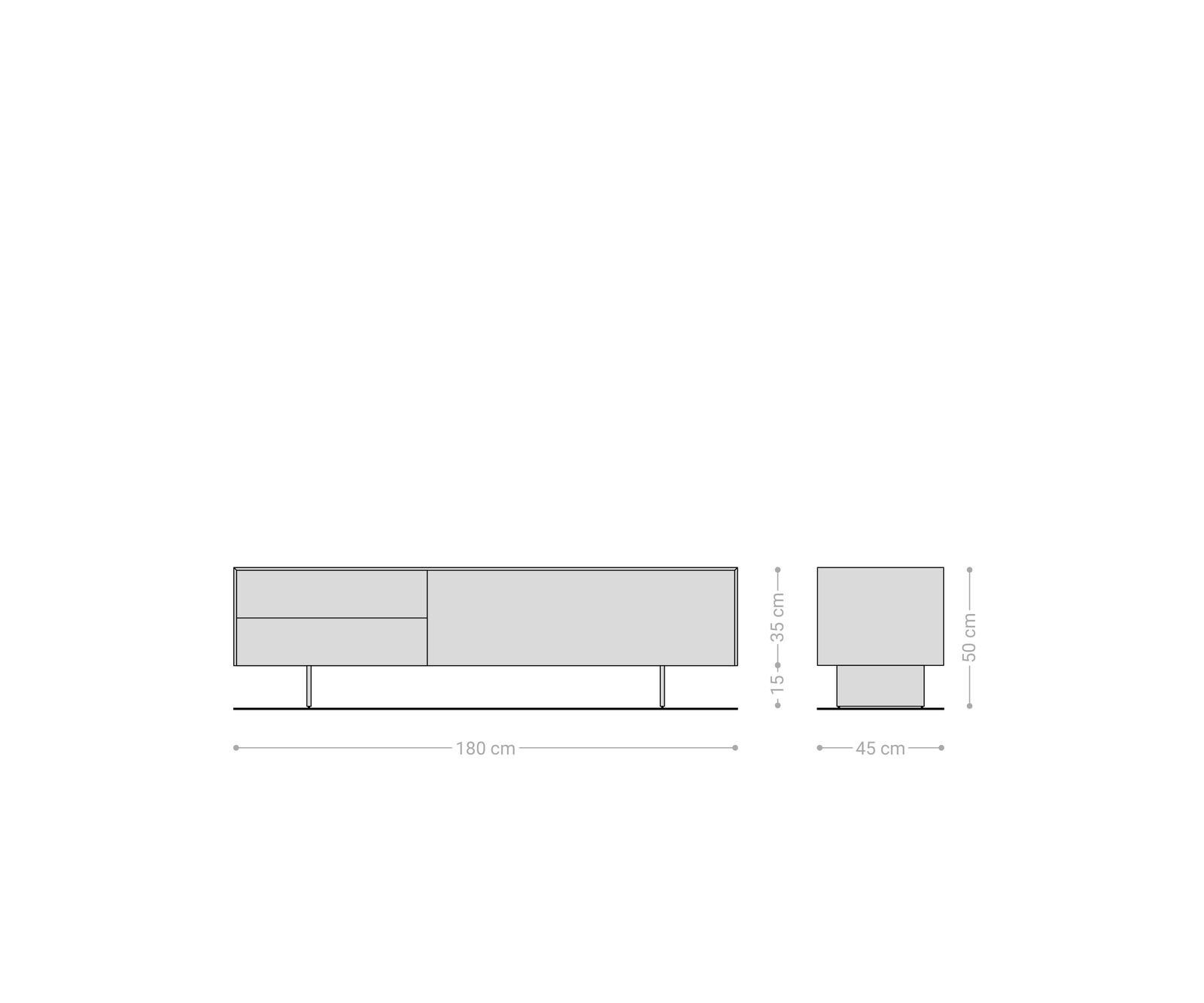 Szafka RTV Cuor 180 cm ceramika Laminam® Travertino Bianco kremowo-biała 1 klapa 2 szuflady nóżki wąskie stal nierdzewna 7