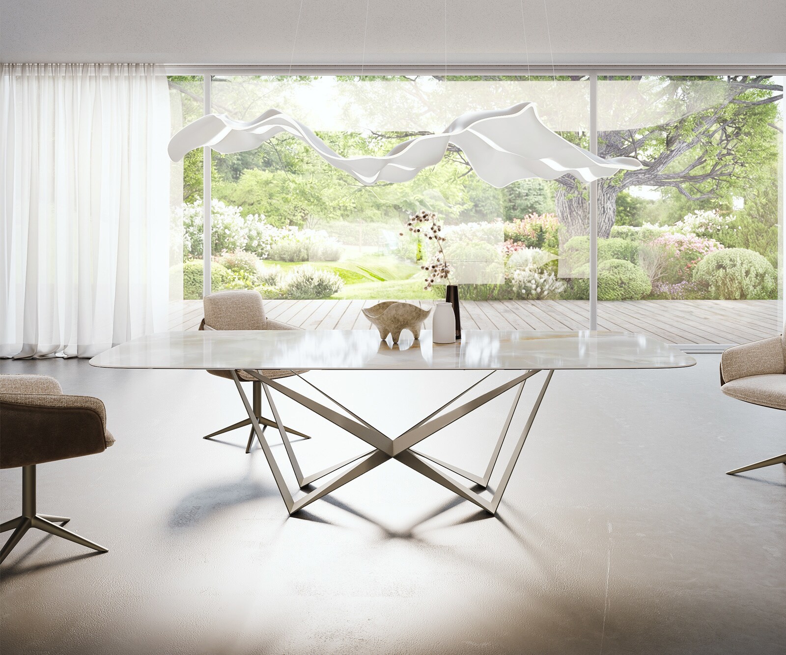 Stół do jadalni Edge w kształcie beczki 270x120 cm ceramika Iris FMG Onice Grigio rama Spider metal w kolorze tytanu 2