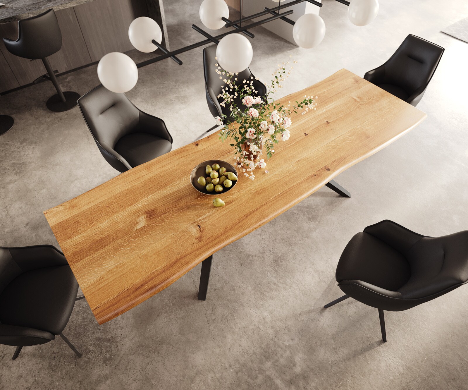 Stół do jadalni Edge 300x100x4cm dąb naturalny rama Zenthara metal czarny live-edge 4