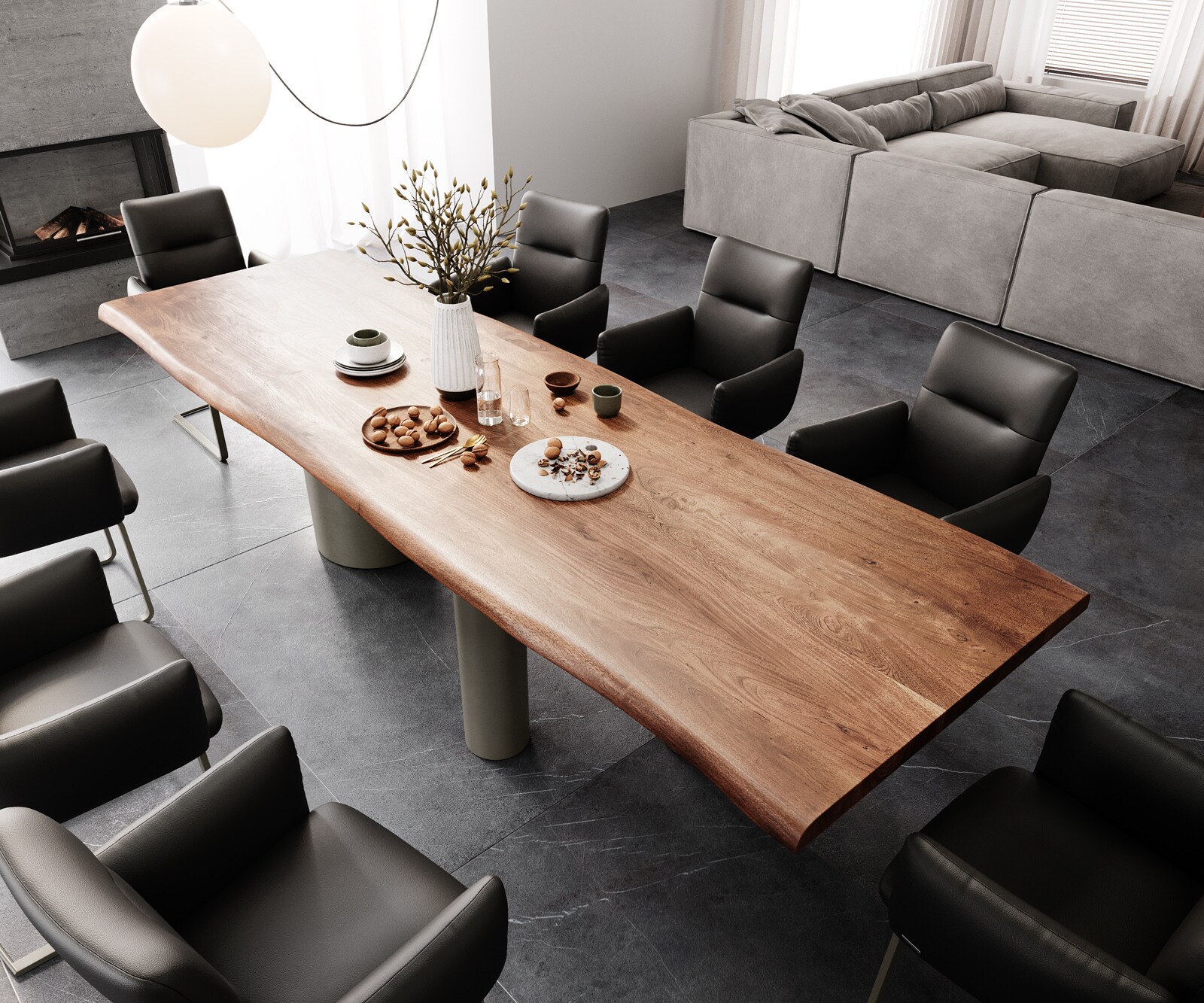 Stół do jadalni Edge 300x100 XL akacja brązowa rama Troa metal kolor tytanowy live-edge 3