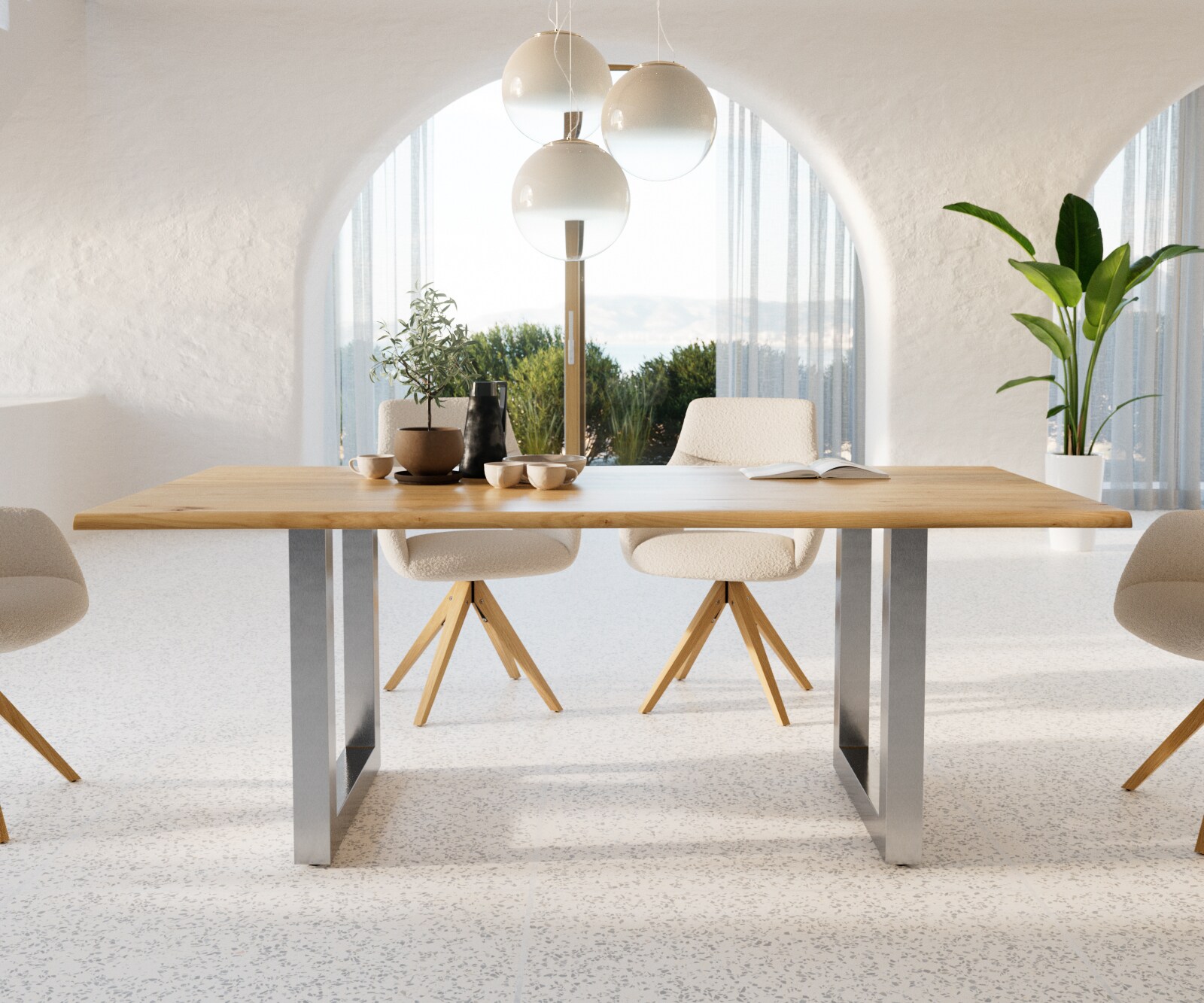 Stół do jadalni Edge 200x100x2,5-3 cm dąb naturalny stal nierdzewna szeroka rama live-edge 1