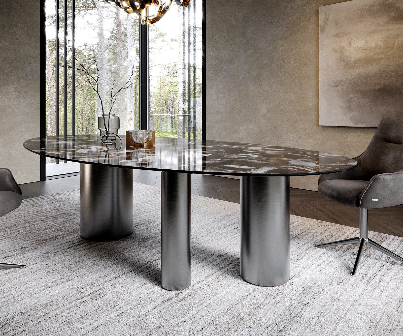 Stół do jadalni Edge owalny 280x130cm ceramika Iris FMG Agatablack rama Troa stal nierdzewna grafit 6