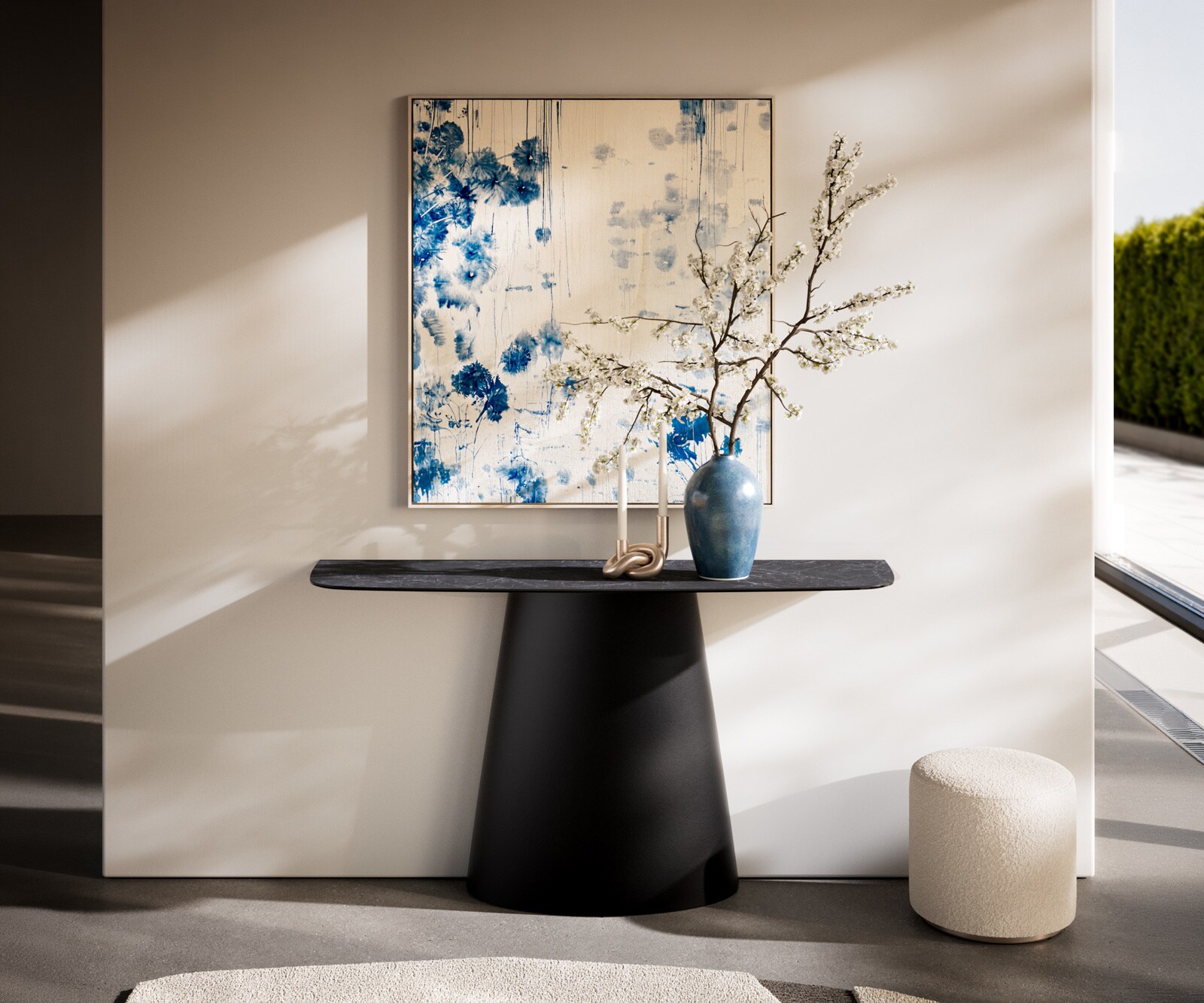 Konsola Edge w kształcie beczki 140x40 cm ceramika Laminam® Nero Greco antracytowa rama Conos metal czarny 4