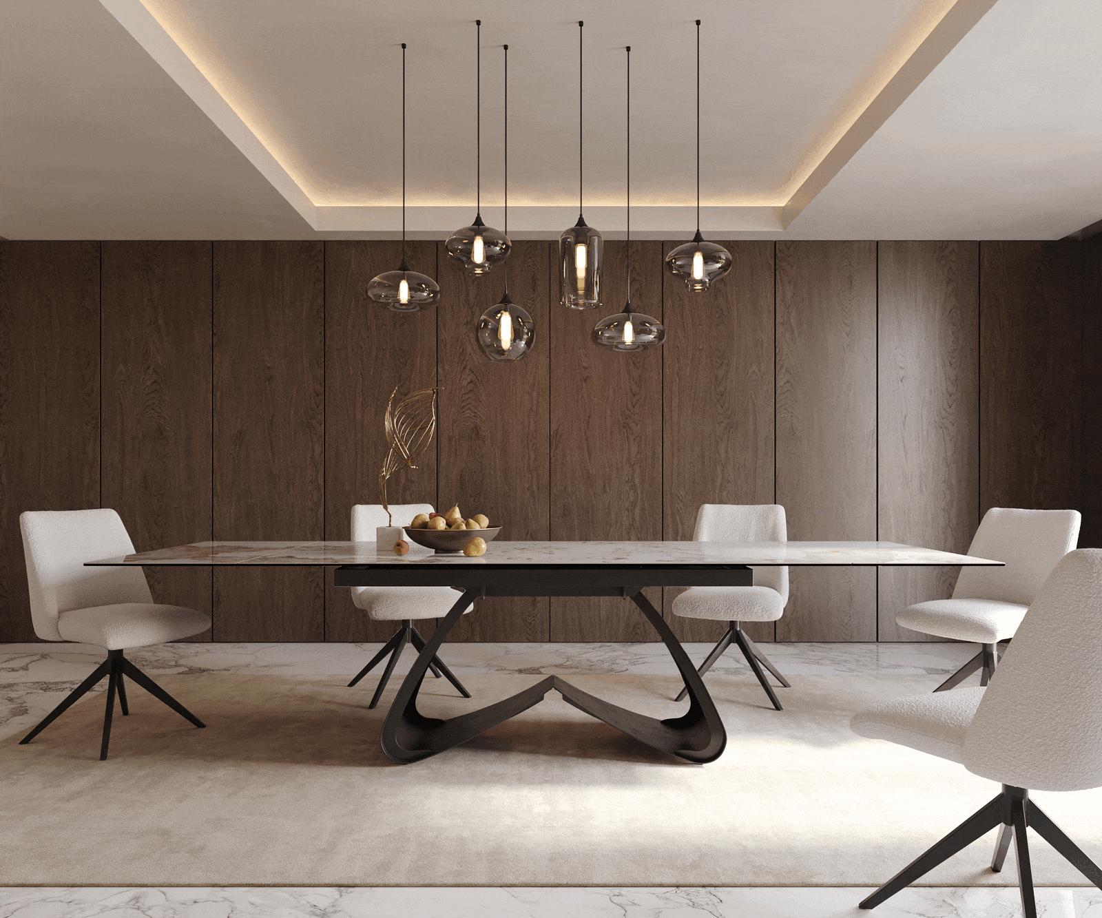 Stół do jadalni Edge 200-300x100 cm ceramika Minas Melange biało-beżowy rama W czarna rozkładany 1