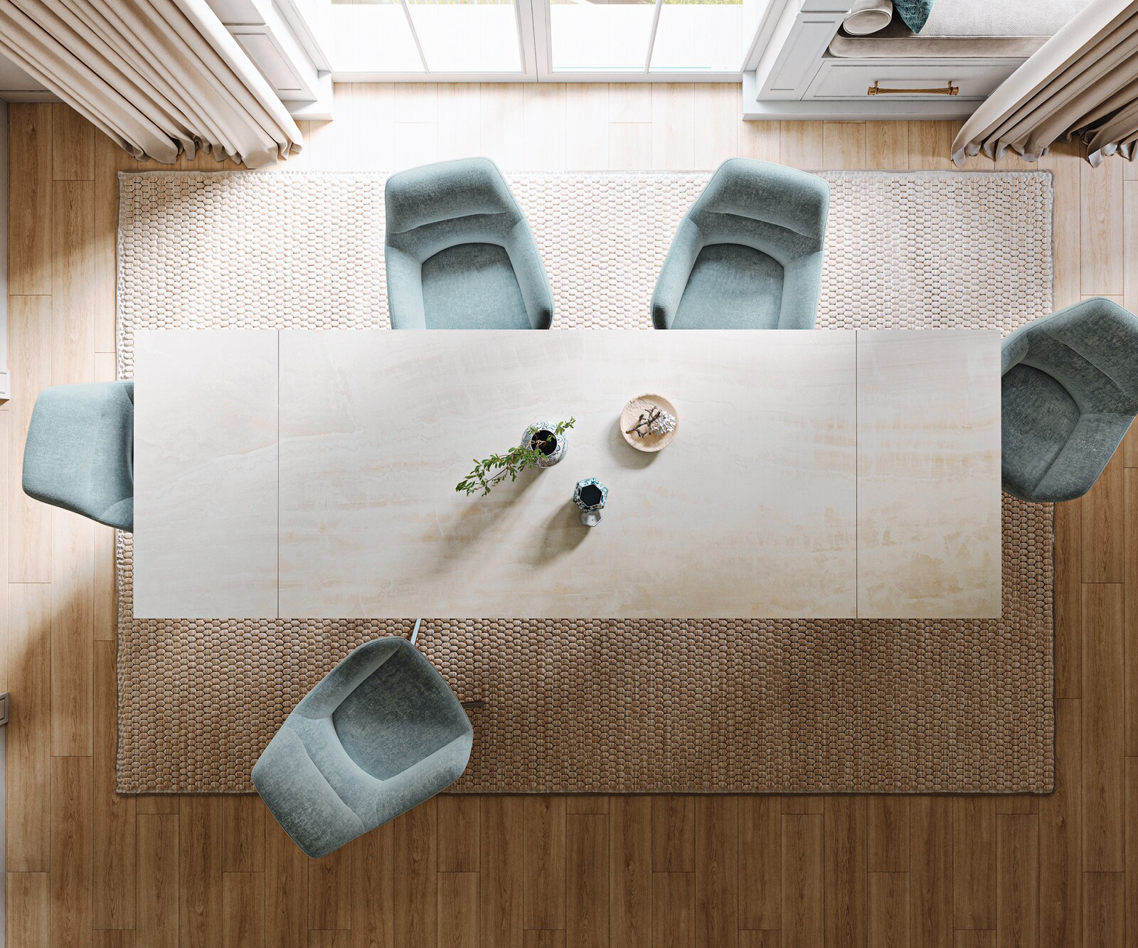 Stół do jadalni Edge 200-300x100cm ceramika Onyx Champagne rama Spider stal nierdzewna rozkładany 5