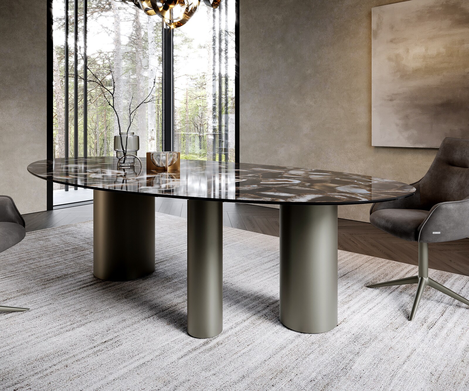 Stół do jadalni Edge owalny 280x130cm ceramika Iris FMG Agatablack rama Troa metal kolor tytanowy 6