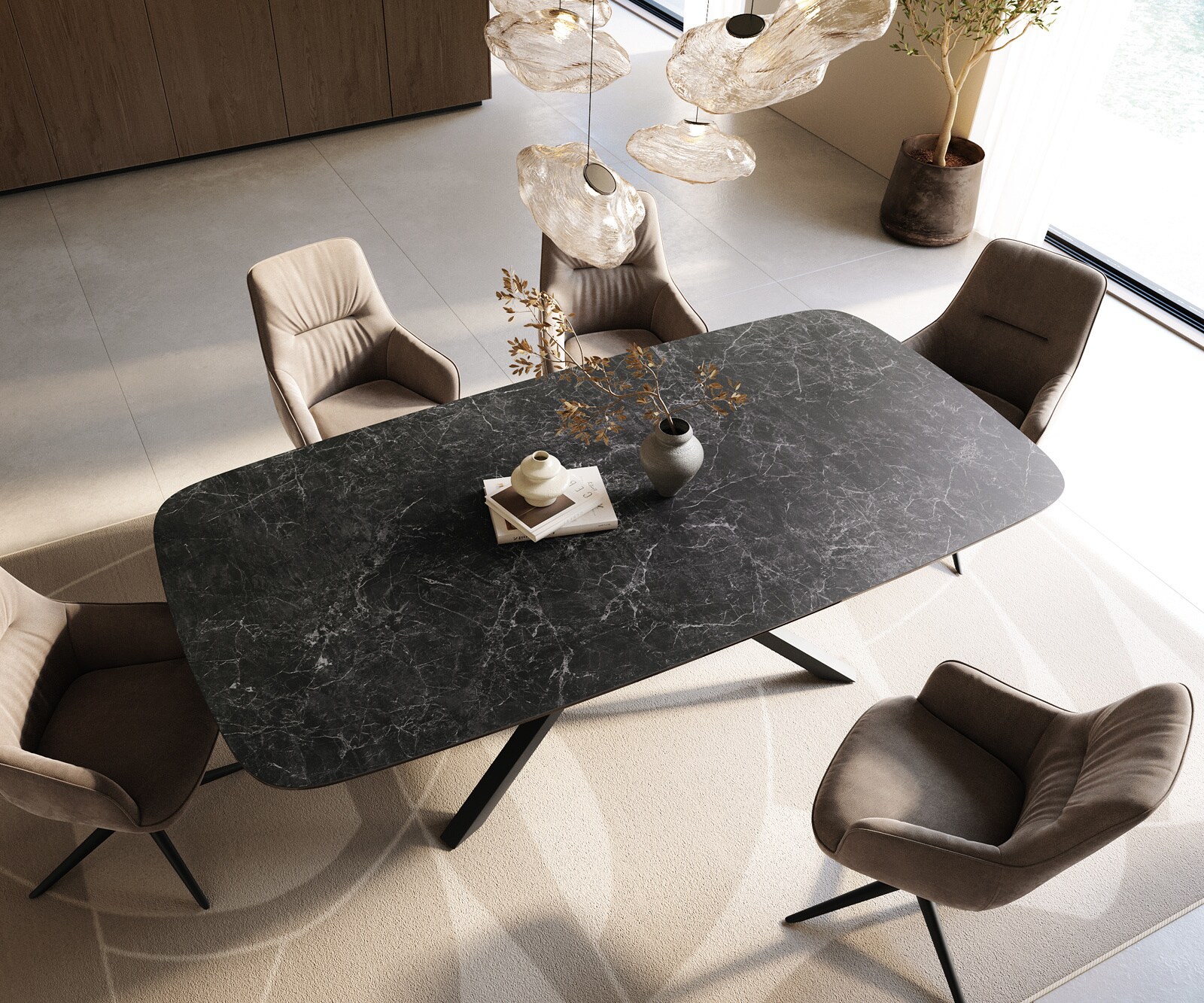 Stół do jadalni Edge w kształcie beczki 240x120 ceramika Laminam® Nero Greco antracytowa rama Cross czarna 4
