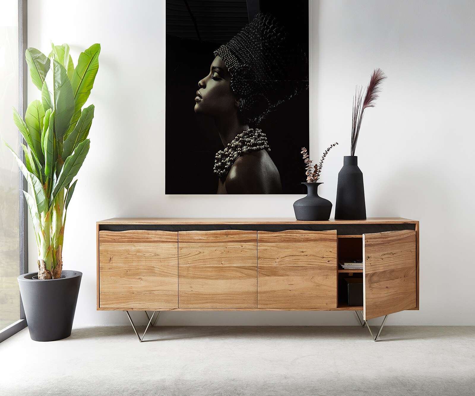 Komoda Stonegrace 200x45 cm akacja naturalna 4 drzwi live-edge 4