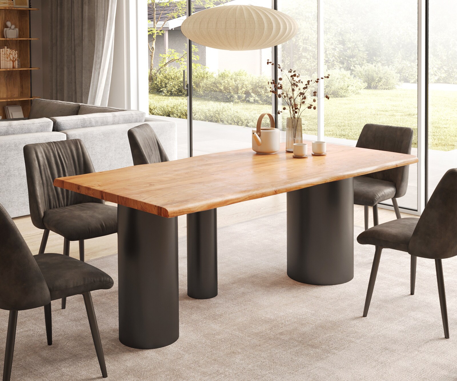 Stół do jadalni Edge 200x100cm akacja naturalna rama Troa metal czarny live-edge