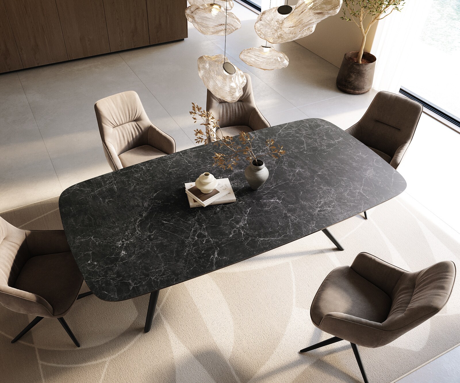 Stół do jadalni Edge w kształcie beczki 240x120 ceramika Laminam® Nero Greco antracyt rama Estelar metal czarny 4