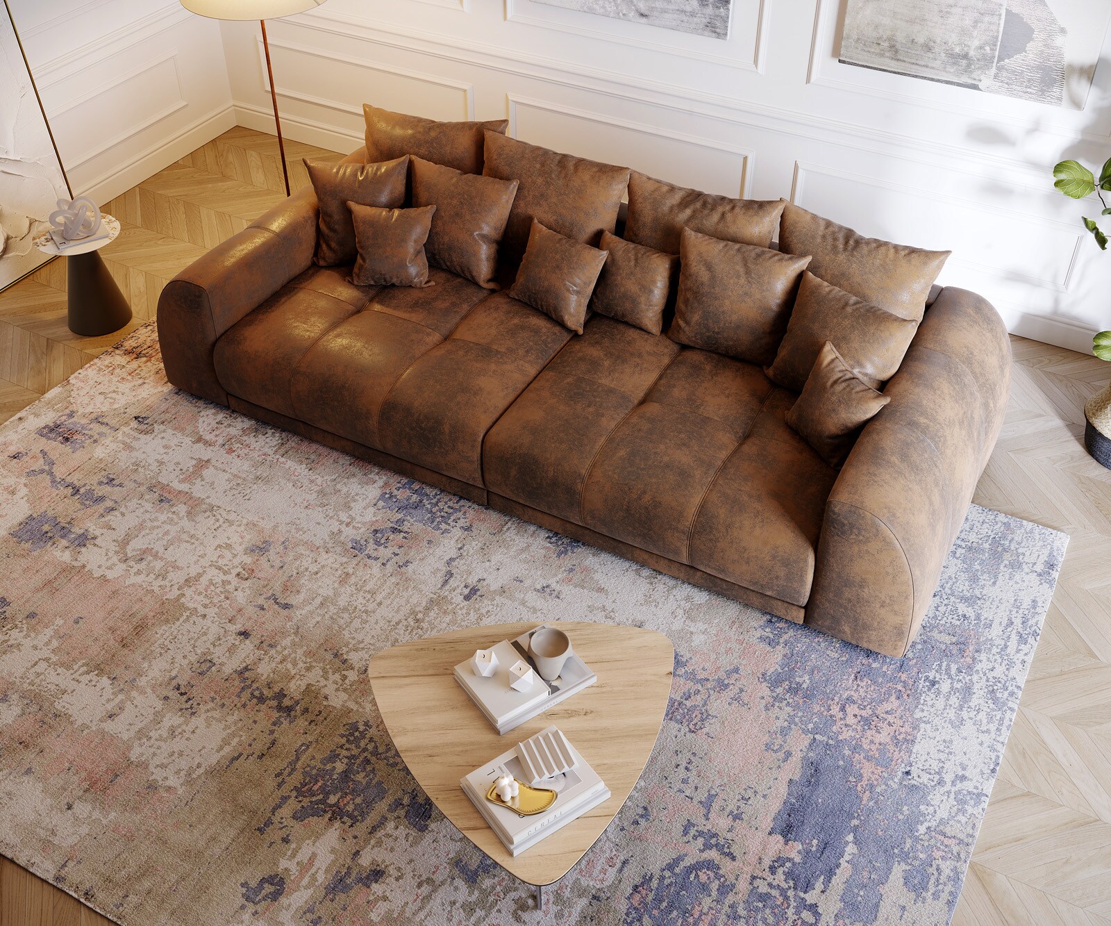 Sofa Violetta XL 310x135cm brązowy antyczny z poduszkami 3