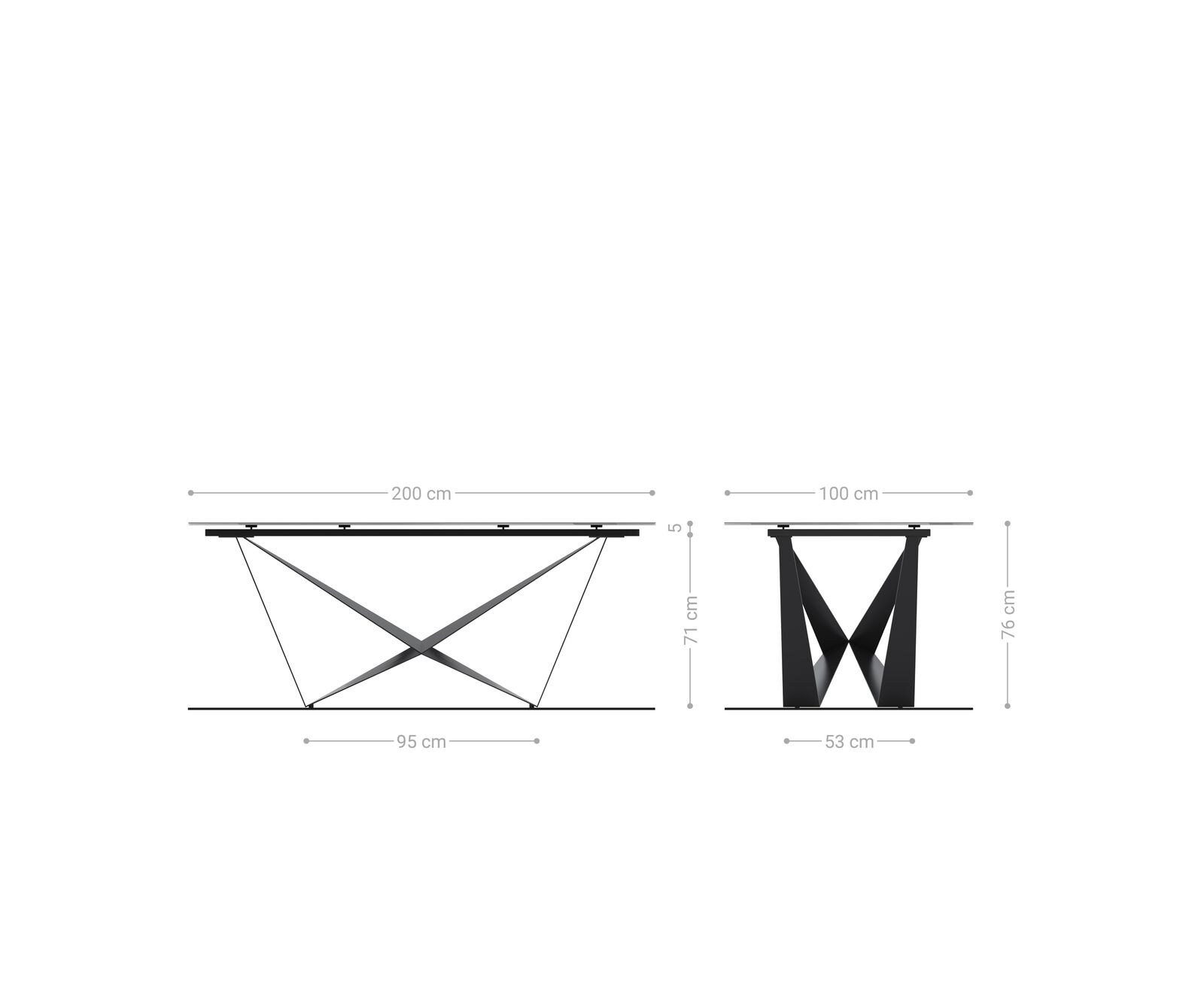 Stół do jadalni Edge 200x100 cm szkło reliefowe czarne efekt 3D rama Spider metal czarna 6