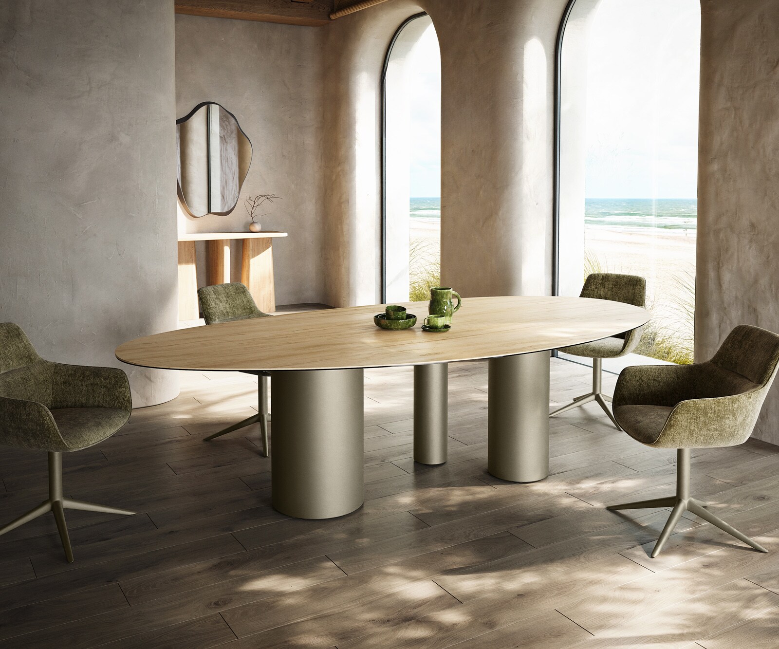 Stół do jadalni Edge owalny 280x130cm ceramika Laminam® Sabbia kolor dębowy rama Troa metal kolor tytanowy 1