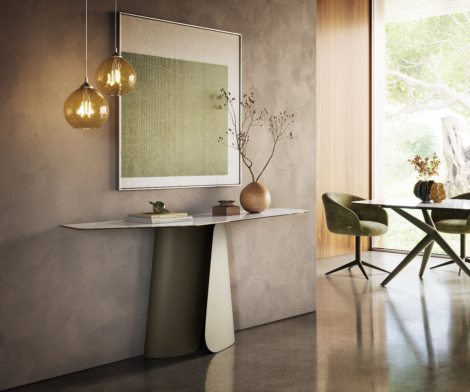 Konsola Edge wielokątna 180x50 cm ceramika Onyx Pearl podstawa Livos metal w kolorze tytanu 7