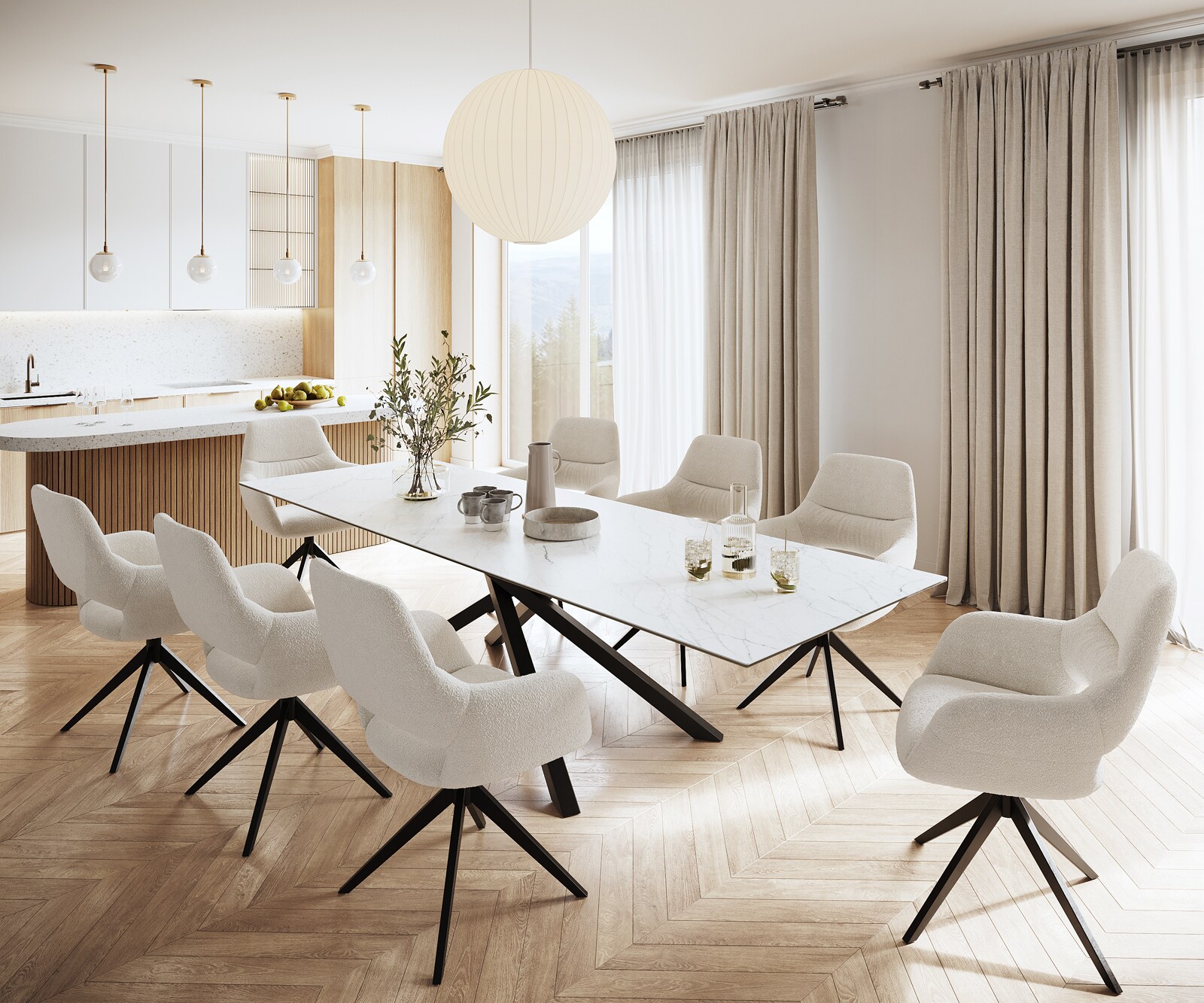 Stół do jadalni Edge 300x100cm ceramika Laminam® Statuarietto biały rama Cross czarna 6