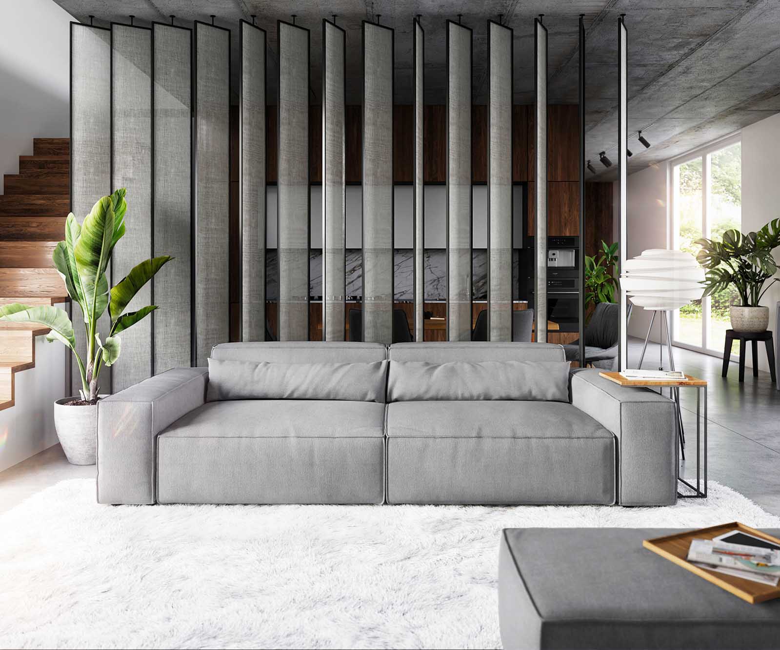 Sofa Sirpio XL 270x130cm mikrofibra szara z pufem