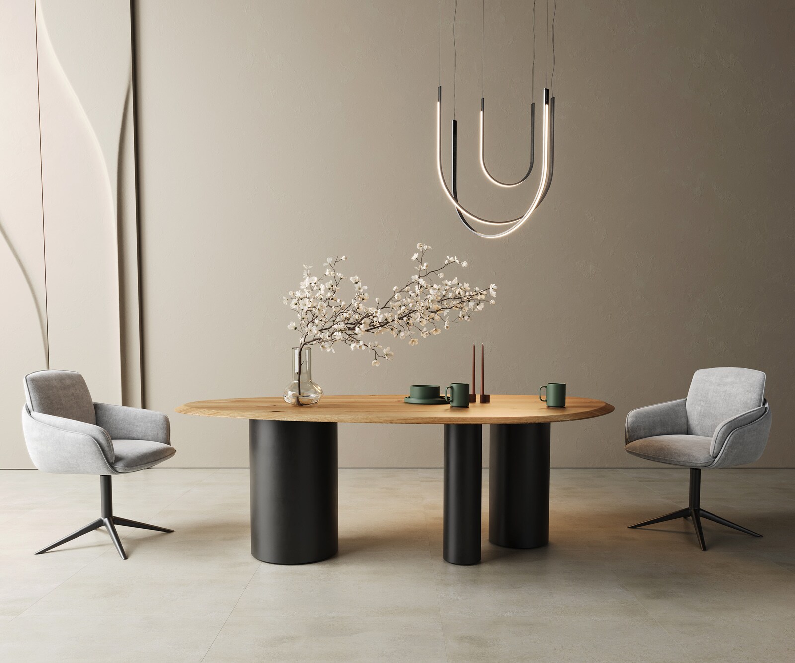 Stół do jadalni Edge owalny 220x120x2,5cm dąb naturalny rama Troa metal czarny krawędź flow-edge 5