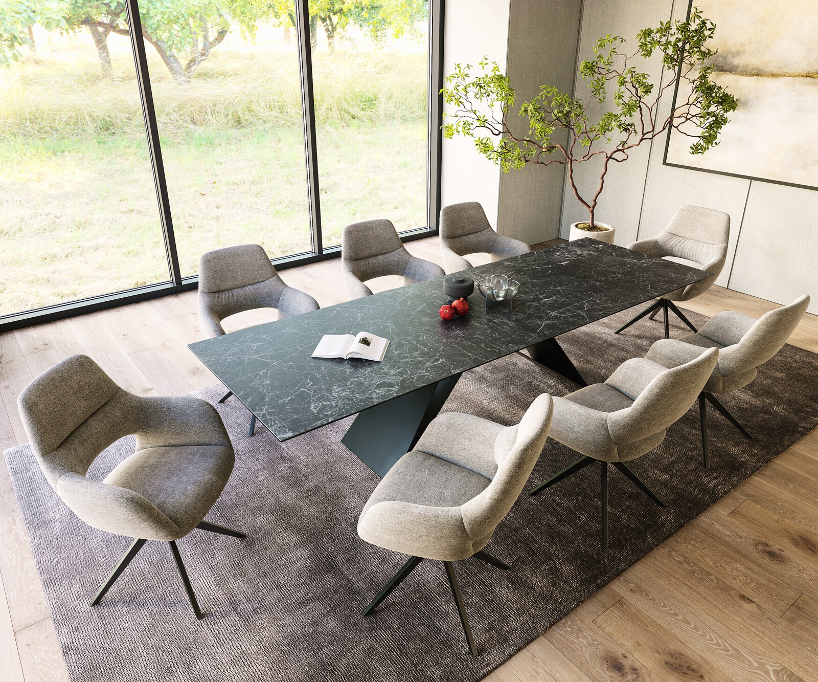Stół do jadalni Edge 300x100cm ceramika Laminam® Nero Greco antracyt rama V czarna 5