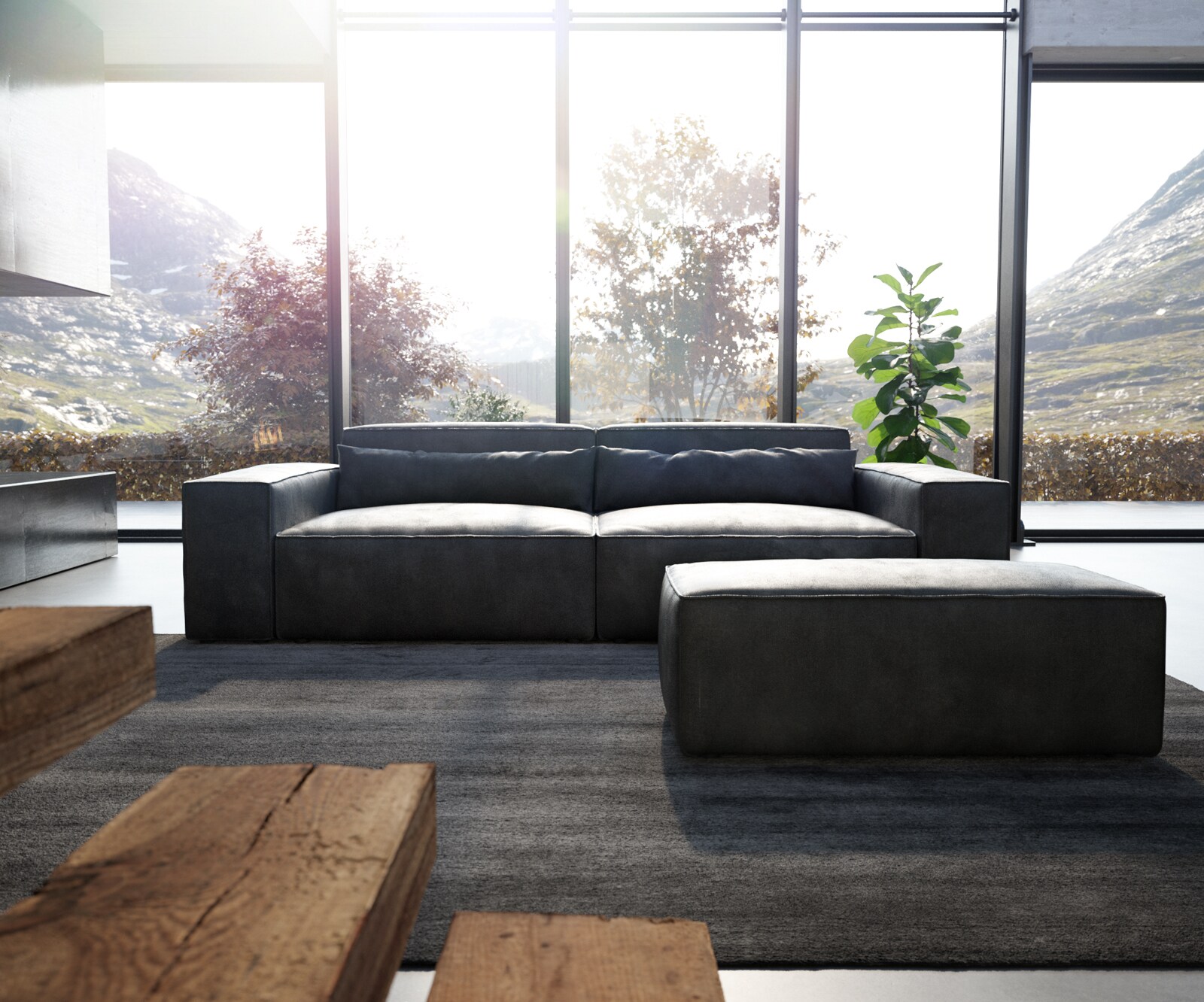 Sofa Sirpio XL 270x130cm skóra ekologiczna antracyt vintage z pufem 1