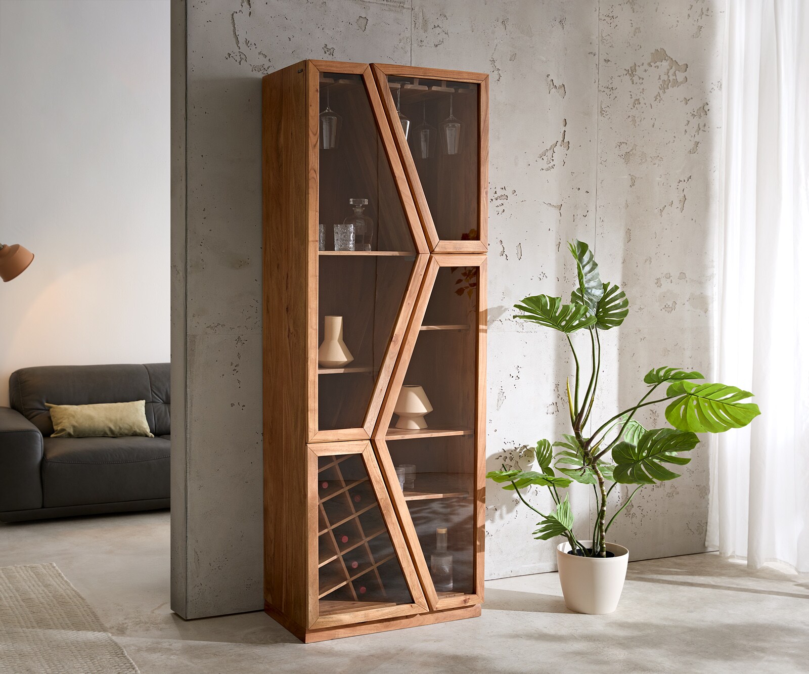 Witryna Taza 75x210cm akacja naturalna 4 drzwi szafka barowa