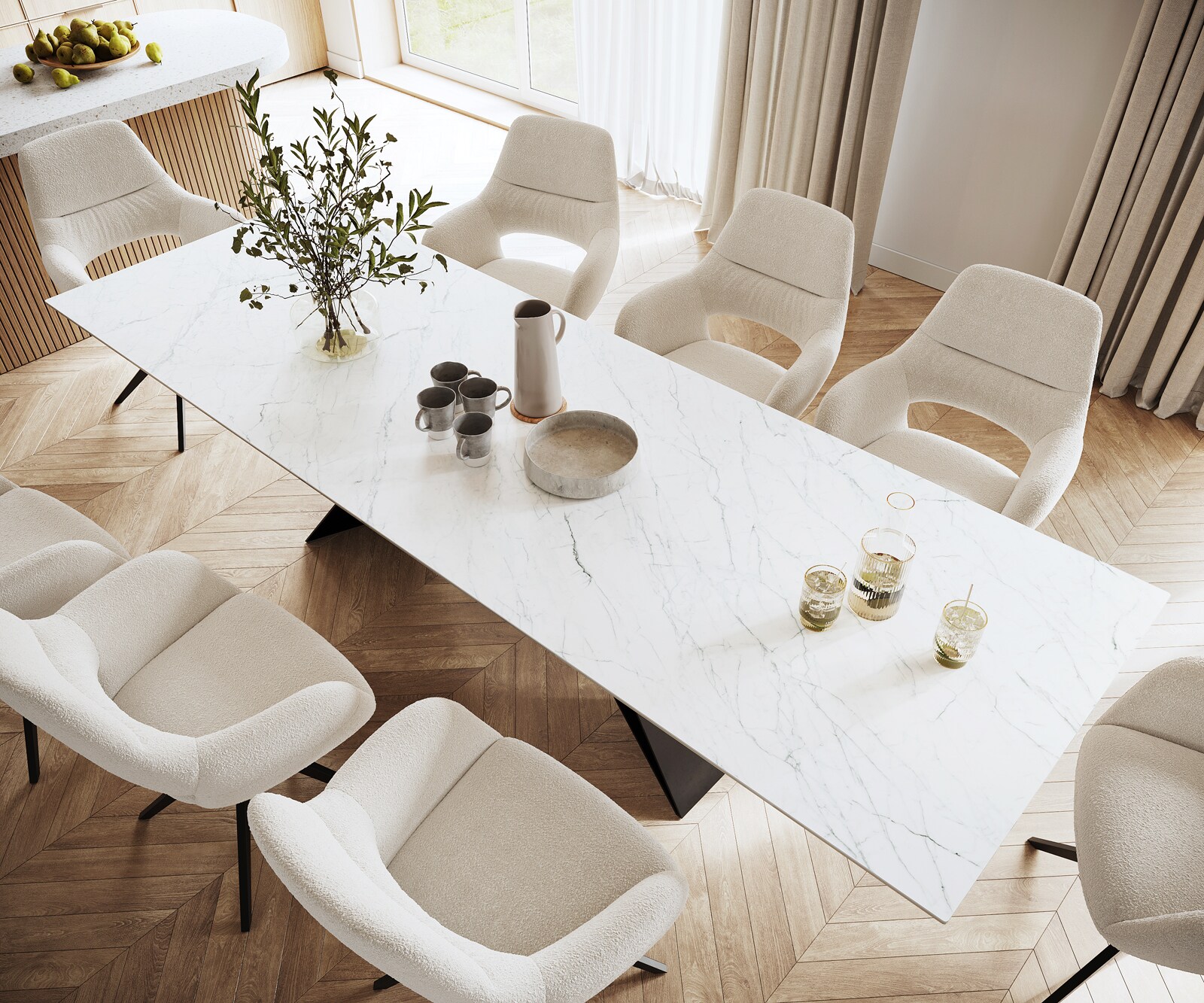 Stół do jadalni Edge 300x100cm ceramika Laminam® Statuarietto biały rama V czarna 3