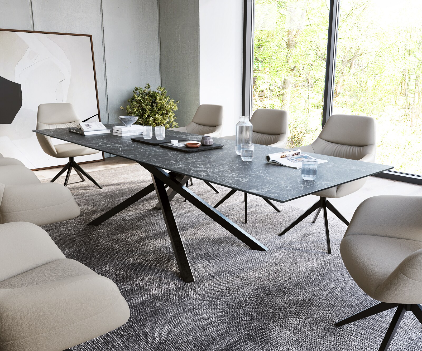 Stół do jadalni Edge 300x100cm ceramika Laminam® Nero Greco antracyt rama Cross czarna