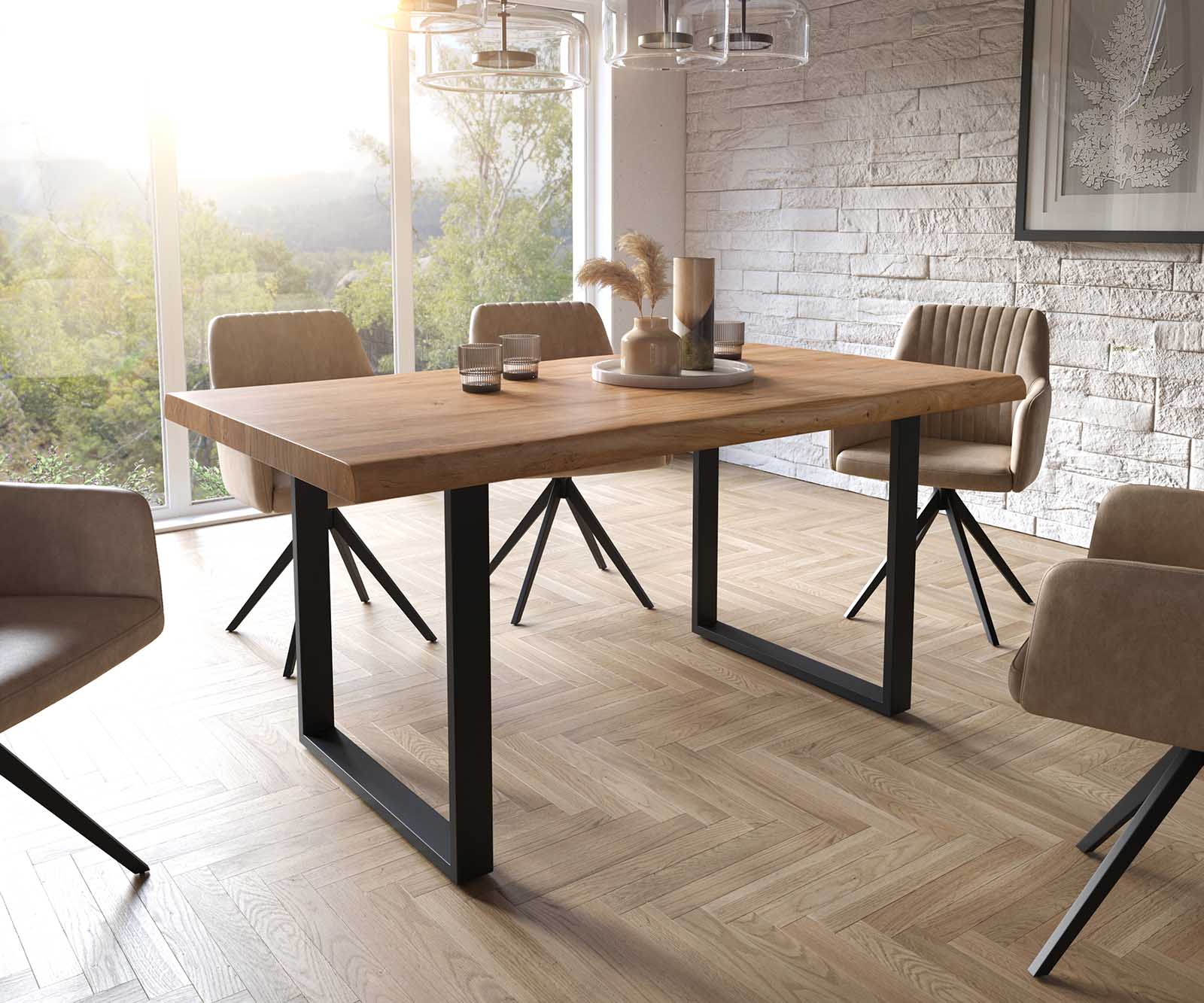 Stół do jadalni Edge 160x90cm XL akacja naturalna metal wąska rama czarne live-edge