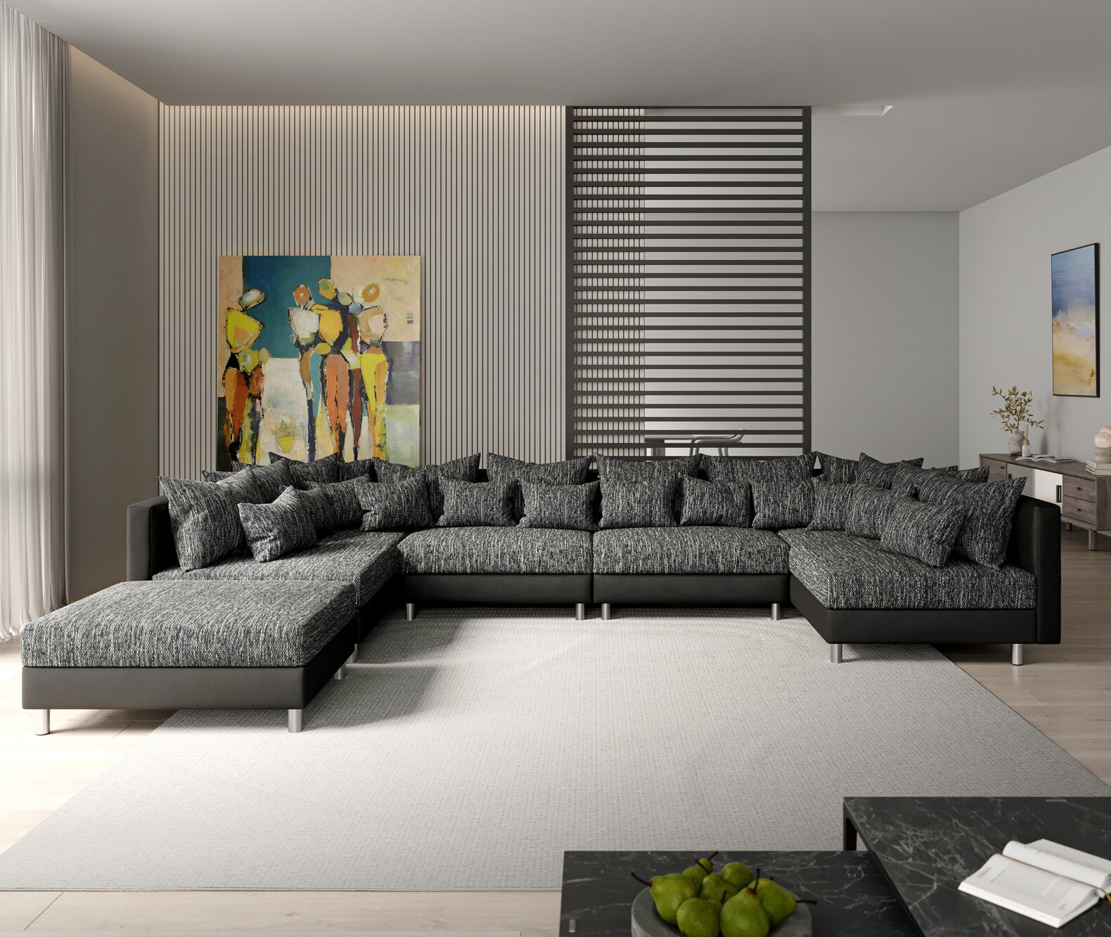 Zestaw wypoczynkowy Clovis XL czarny sofa modułowa z pufem 1