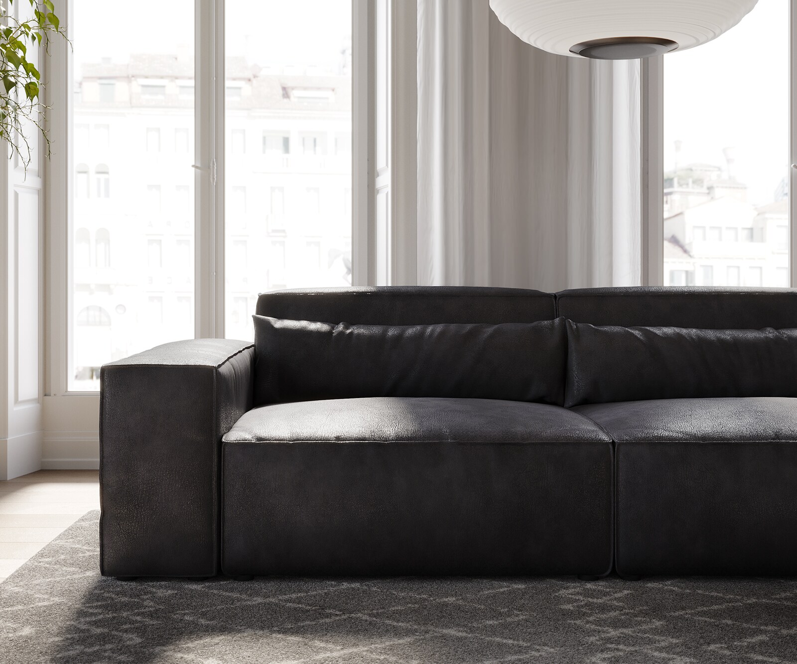 Duża sofa Sirpio 230x95 cm eko-skóra antracytowy vintage z pufem 4