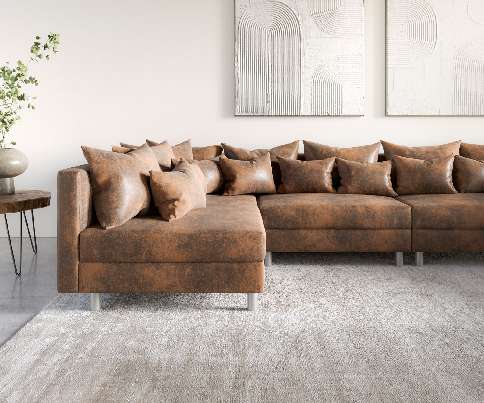 Zestaw wypoczynkowy Clovis XL brąz antyczny sofa modułowa z pufem 5