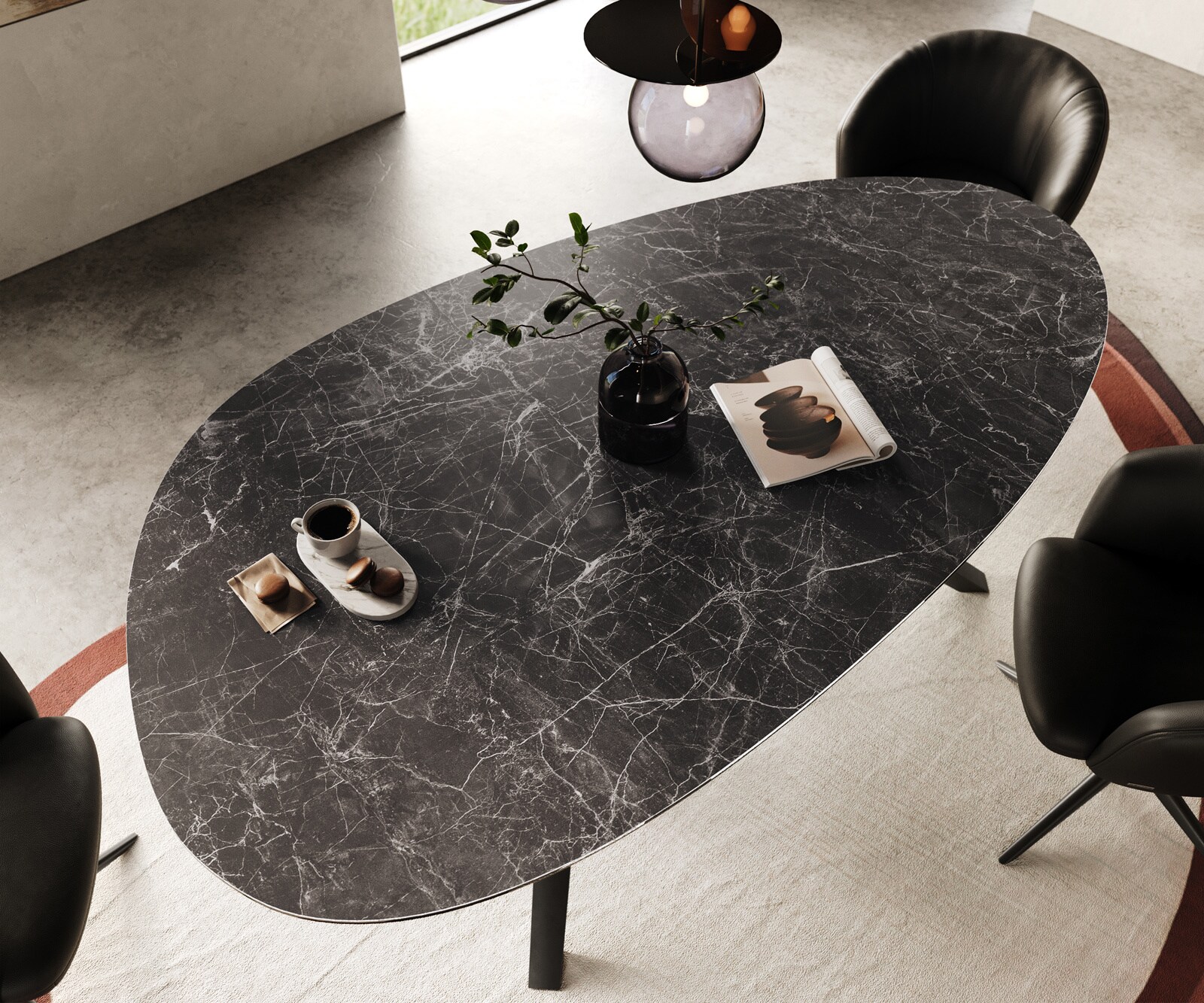 Stół do jadalni Edge owalny 220x120cm ceramika Laminam® Nero Greco Antracyt rama Zenthara metal czarny 3