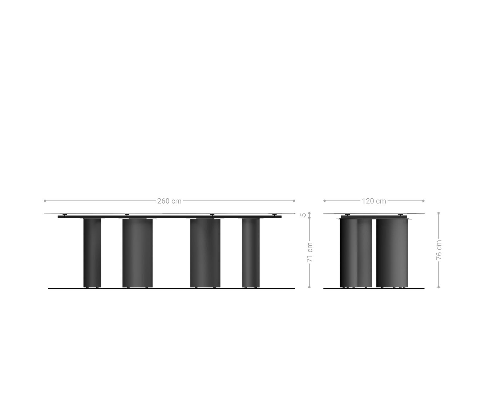 Stół do jadalni Edge w kształcie beczki 260x120 cm ceramika Minas Melange biało-beżowa rama Pilier metal biały 6