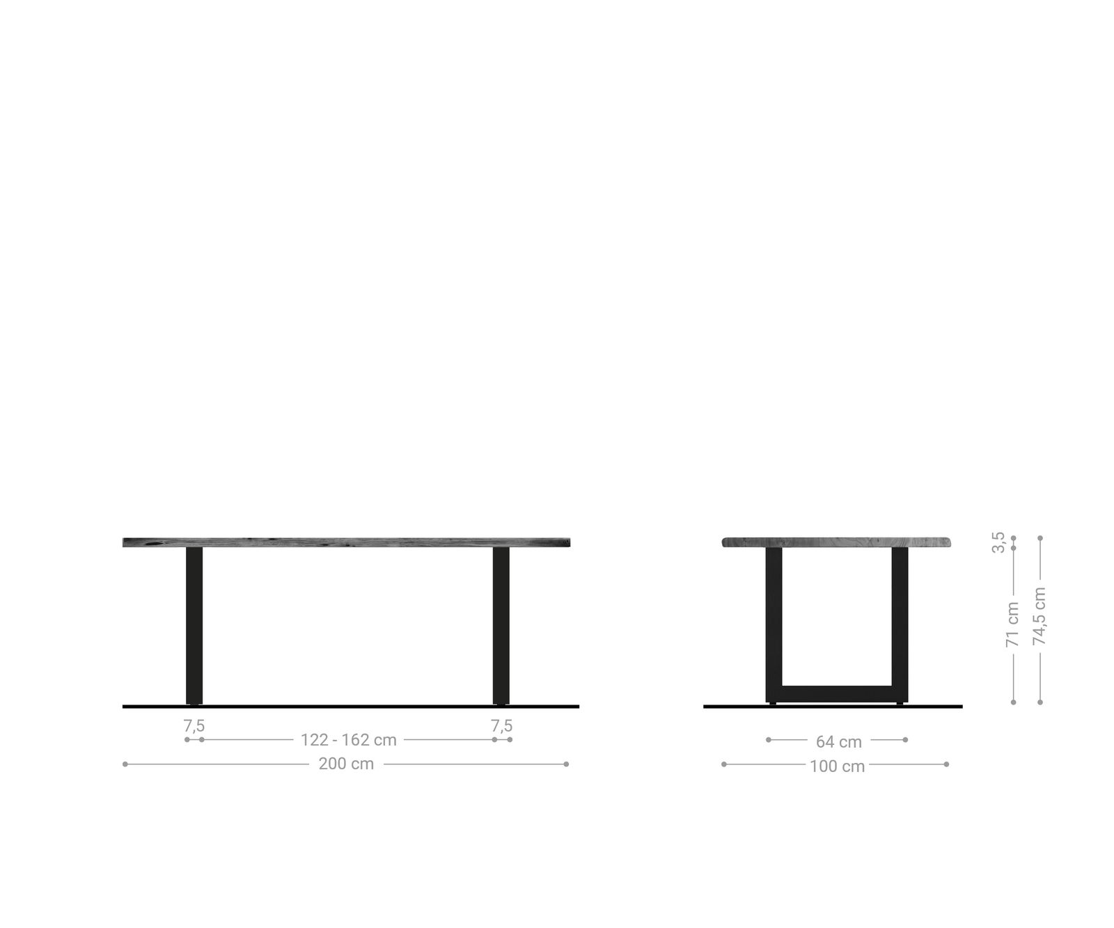 Stół do jadalni Edge 200x100 cm akacja naturalna stal nierdzewna szeroka rama live-edge 6