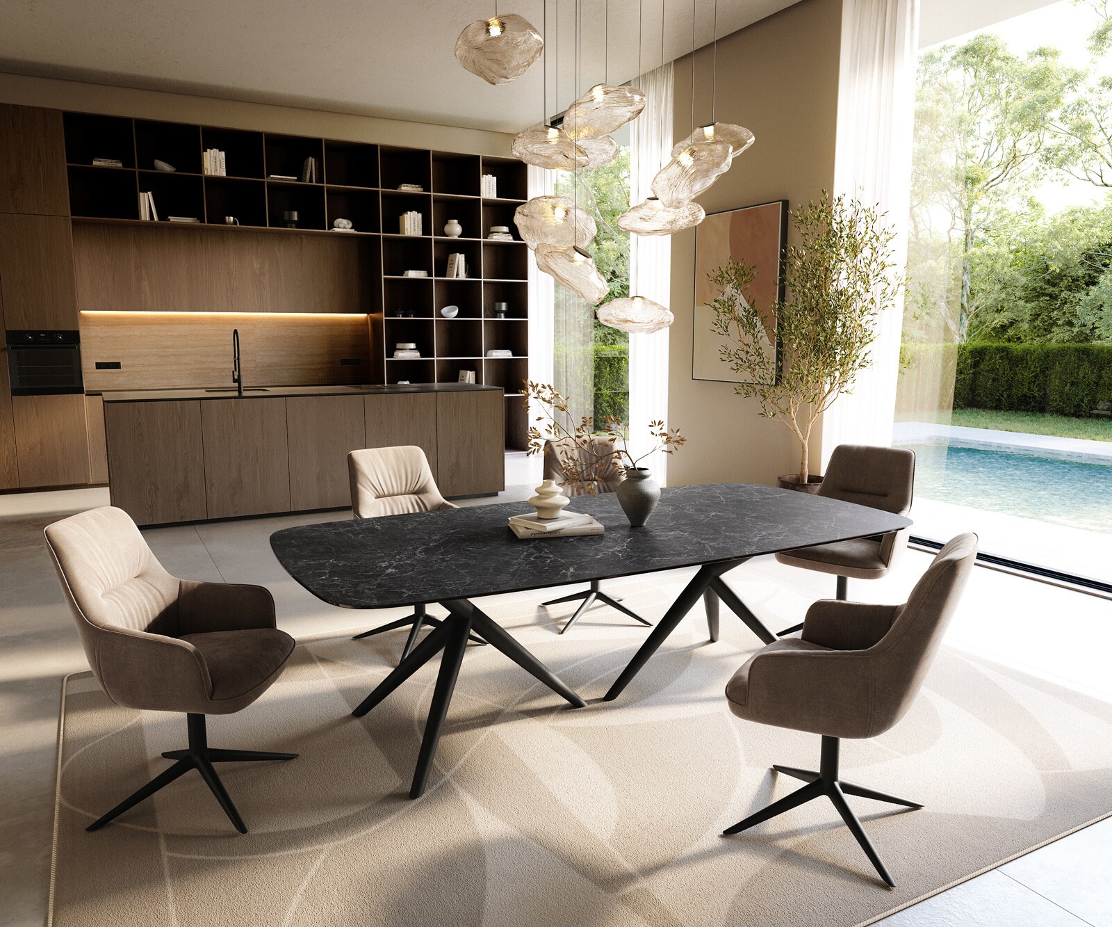 Stół do jadalni Edge w kształcie beczki 240x120 ceramika Laminam® Nero Greco antracyt rama Estelar metal czarny 6