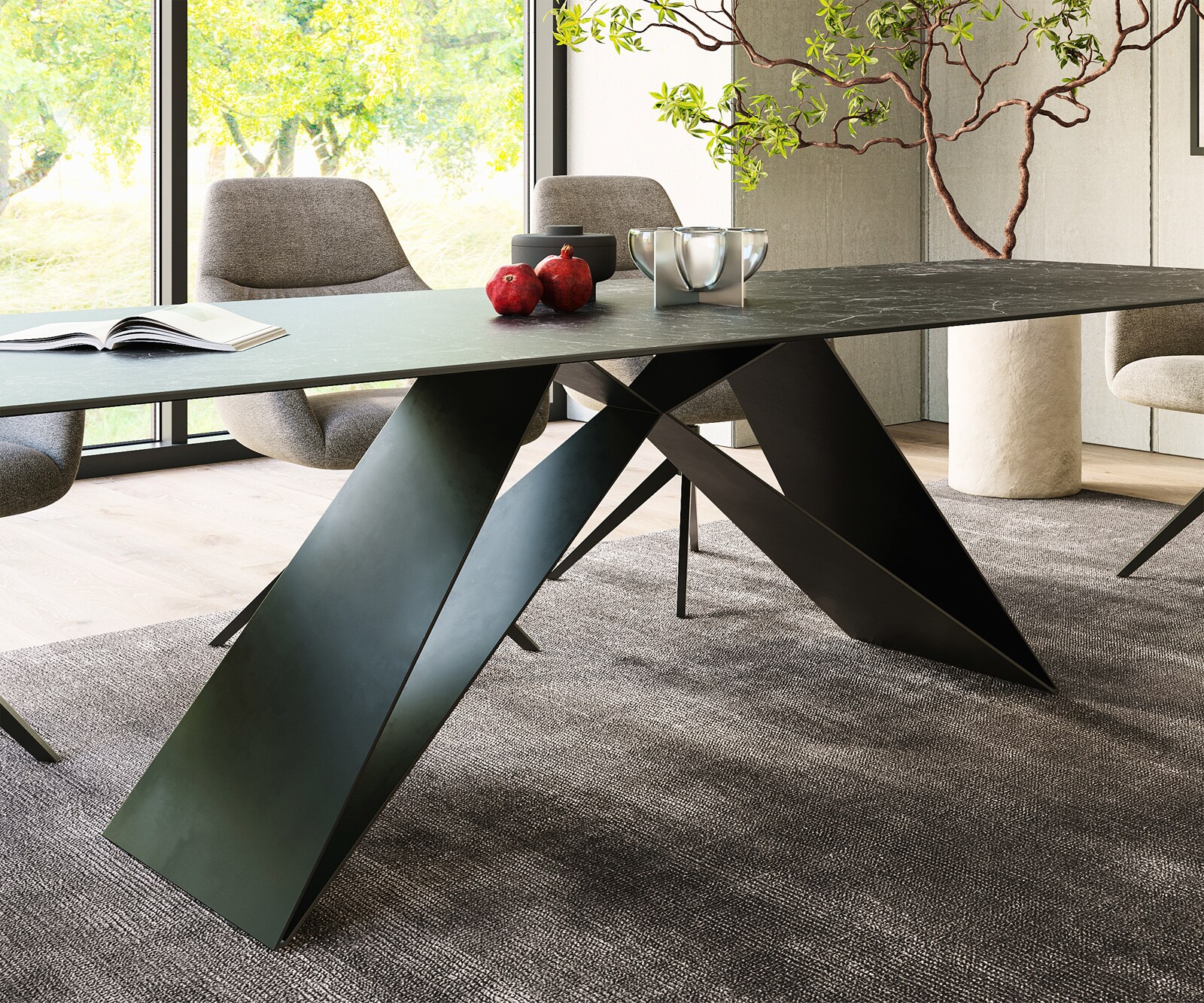 Stół do jadalni Edge 300x100cm ceramika Laminam® Nero Greco antracyt rama V czarna 6