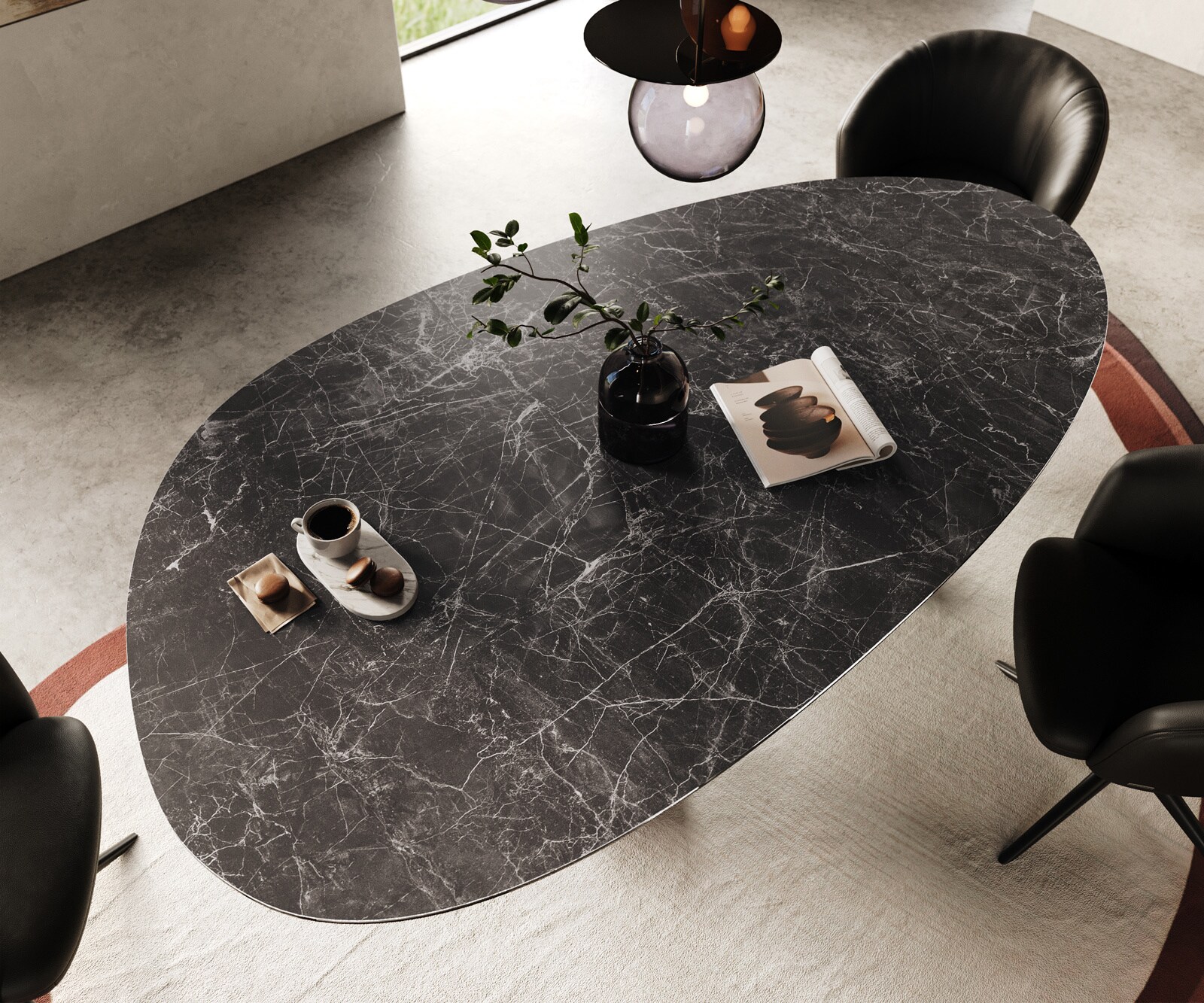 Stół do jadalni Edge owalny 220x120cm ceramika Laminam® Nero Greco Antracyt rama Troa metal czarny 4