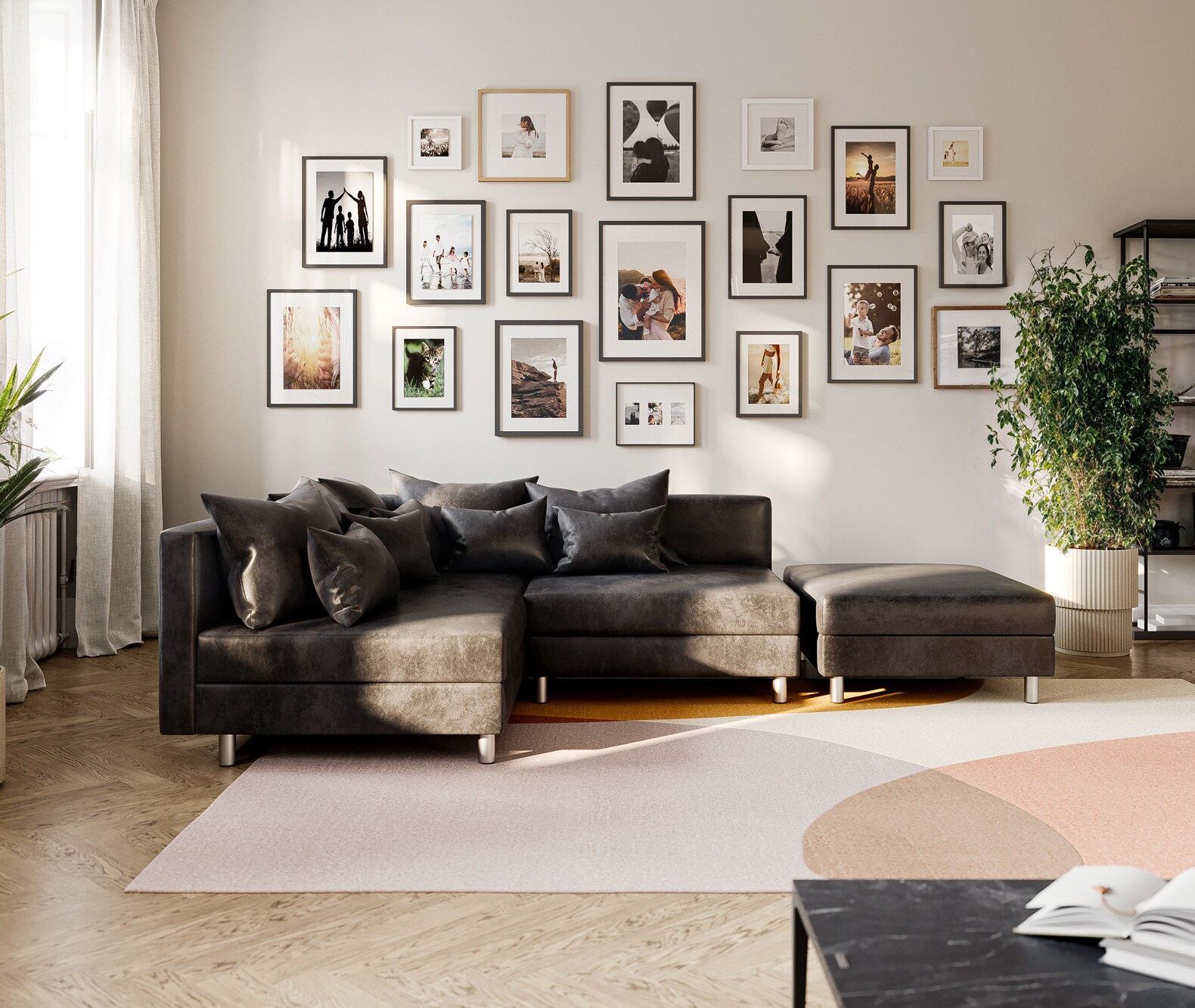 Sofa narożna Clovis antracyt antyczny z pufem szezlong lewy sofa modułowa 1