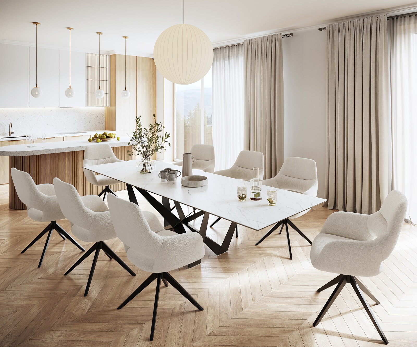 Stół do jadalni Edge 300x100cm ceramika Laminam® Statuarietto biały rama Spider metal czarna 6