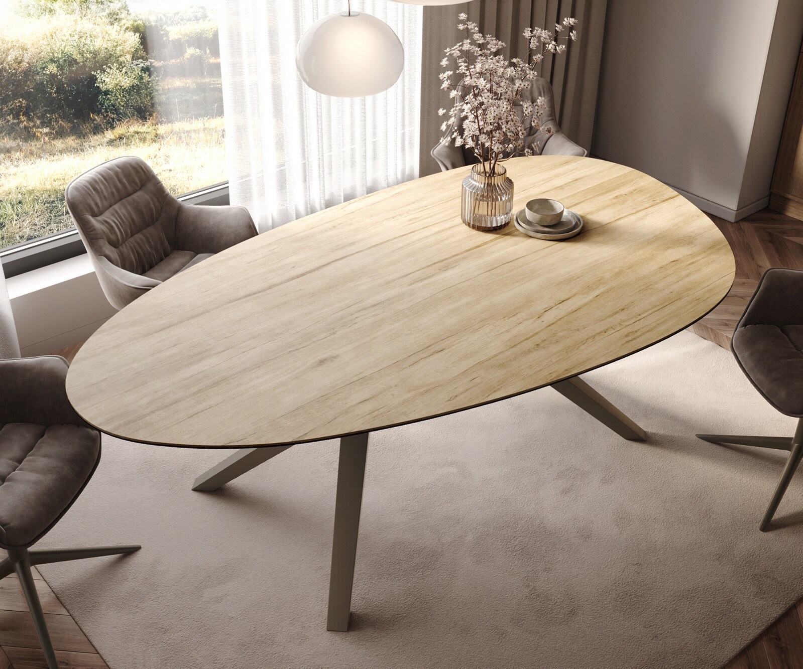 Stół do jadalni Edge owalny 220x120cm ceramika Laminam® Sabbia kolor dębowy rama Zenthara metal kolor tytanowy 3