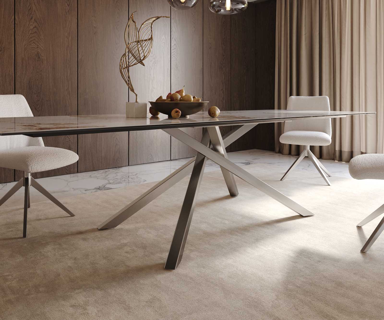 Stół do jadalni Edge 300x100cm ceramika Minas Melange biało-beżowy rama Cross stal nierdzewna 7