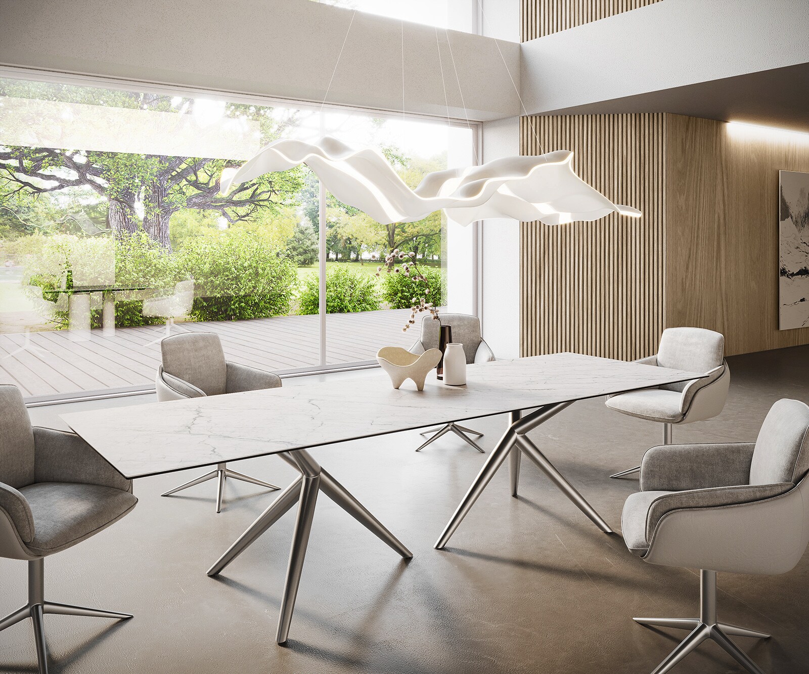 Stół do jadalni Edge 300x100cm ceramika Laminam® Statuarietto biały rama Estelar stal nierdzewna 1
