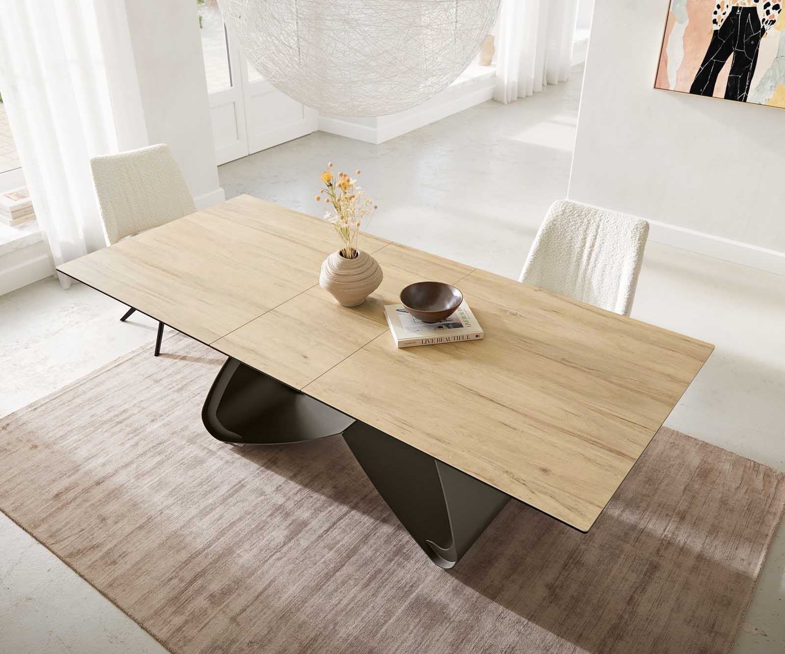 Stół do jadalni Edge 180-220x100 cm ceramika Laminam® Sabbia kolor dębu rama W kolor tytanowy rozkładany 3