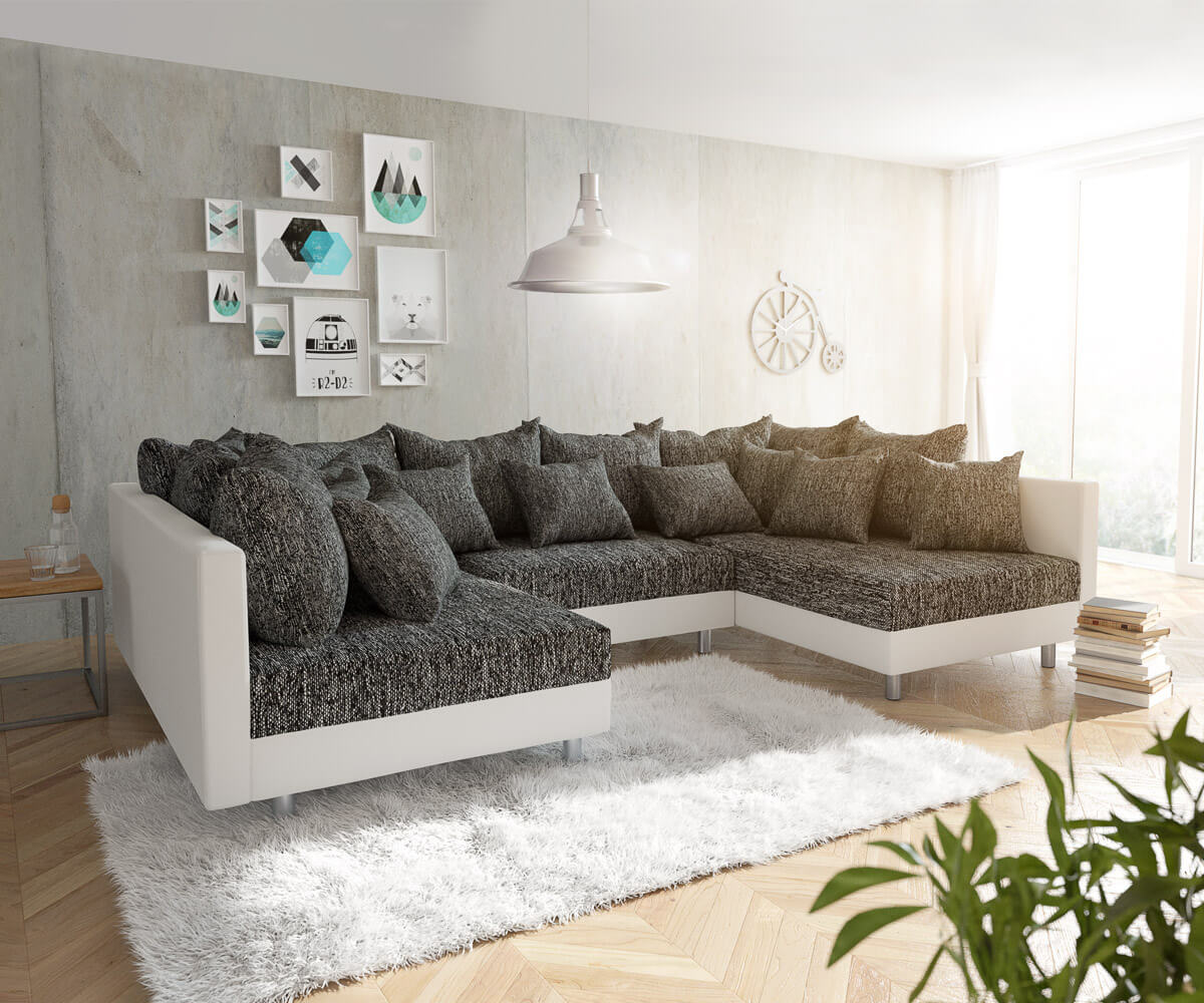 Zestaw wypoczynkowy Clovis biało-czarna sofa modułowa