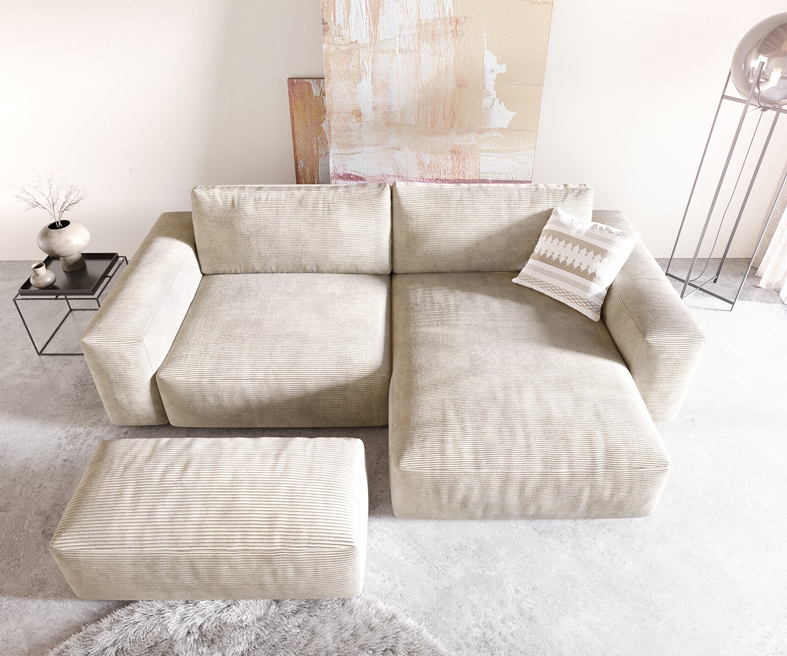 Sofa narożna Lanzo XL 270x180cm sztruks beżowy szezlong z możliwością zmiennego ustawienia z pufem 3